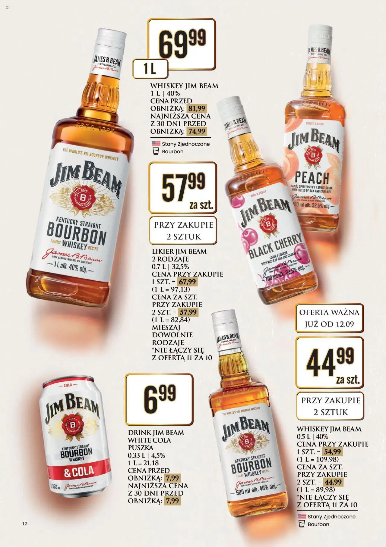 Dino Gazetka alkoholowa od 15.09.2025 | Strona: 12 | Produkty: Bourbon, Jim Beam
