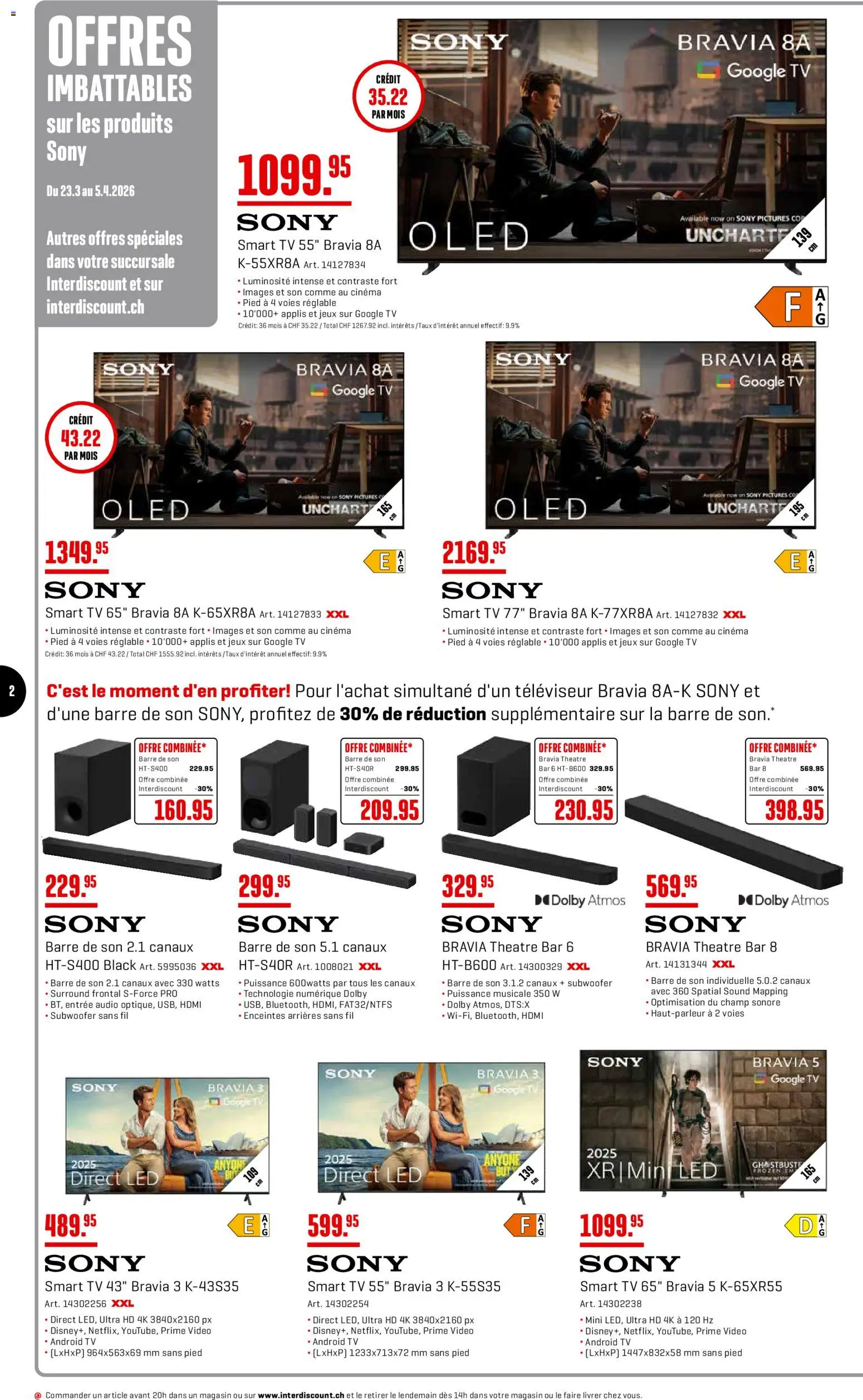 Interdiscount aktionen FR – gültig ab 23.03.2026 | Seite: 2 | Produkte: Audio, TV, Video, Sony