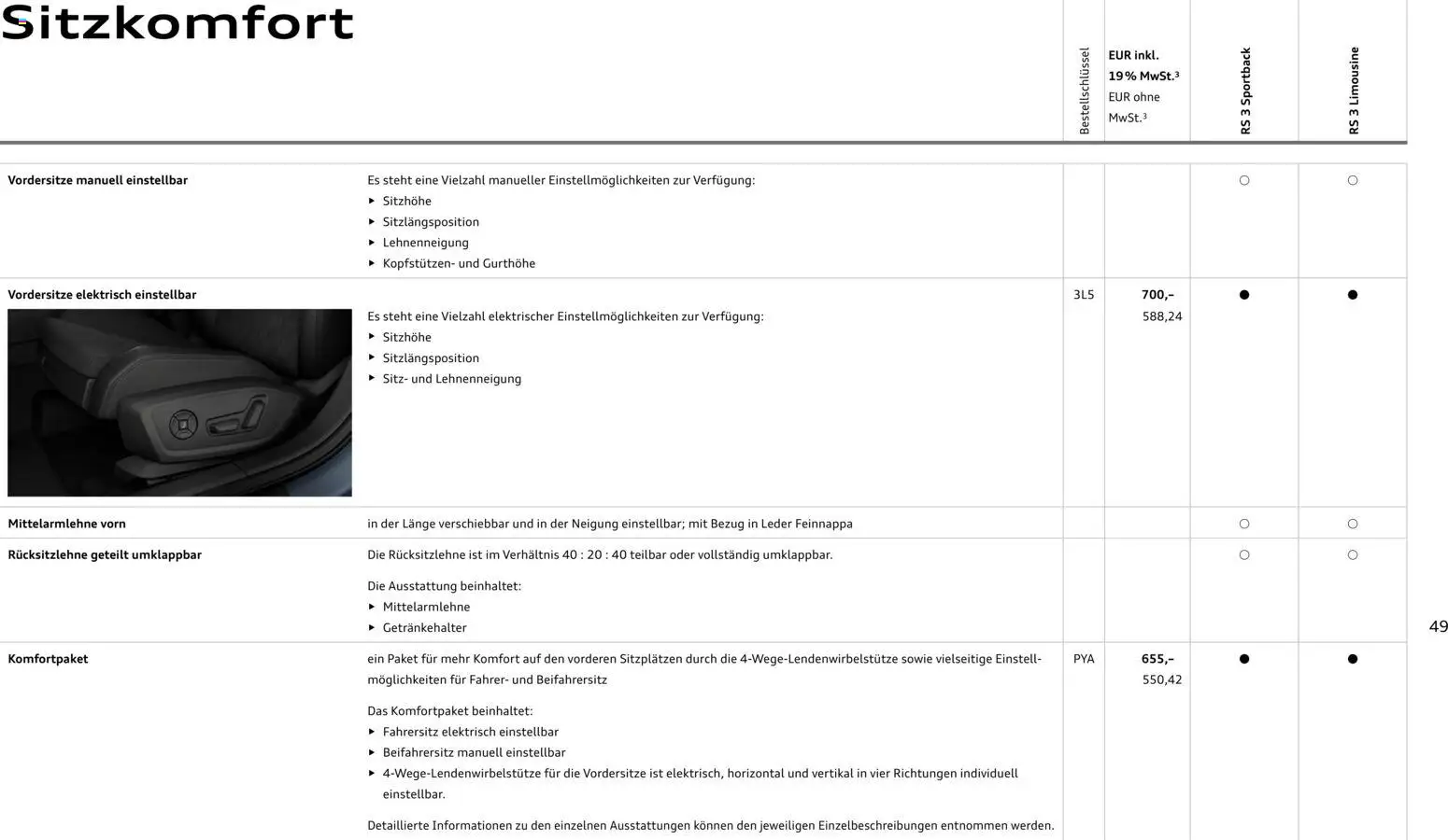 Audi RS 3 Sportback / RS 3 Limousine – gültig ab 28.10.2025 | Seite: 49