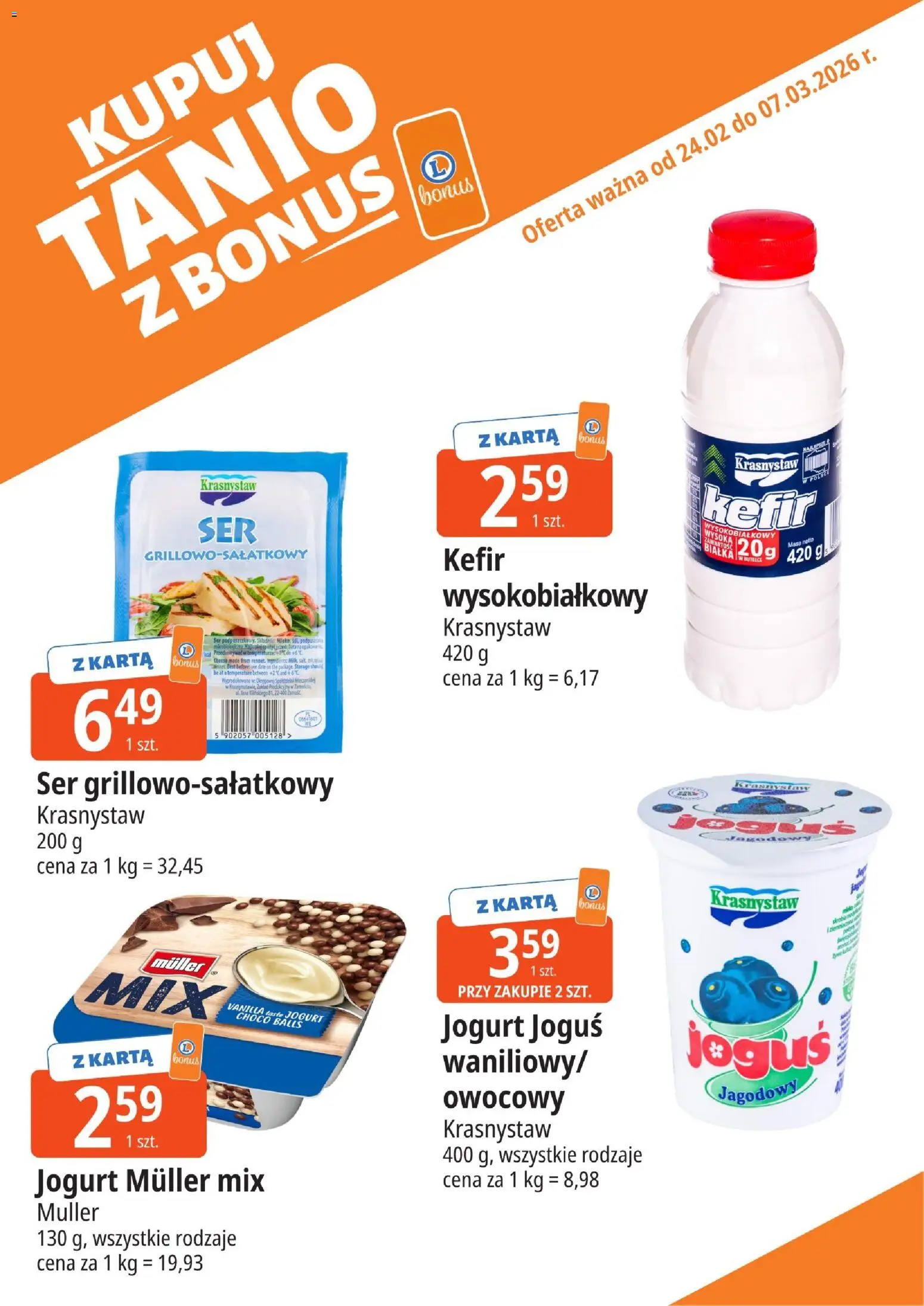 E.Leclerc Gazetka - Tychy kupony dodatkowe od 24.02.2026 | Strona: 6 | Produkty: Karta, Kefir, Ser, Jogurt