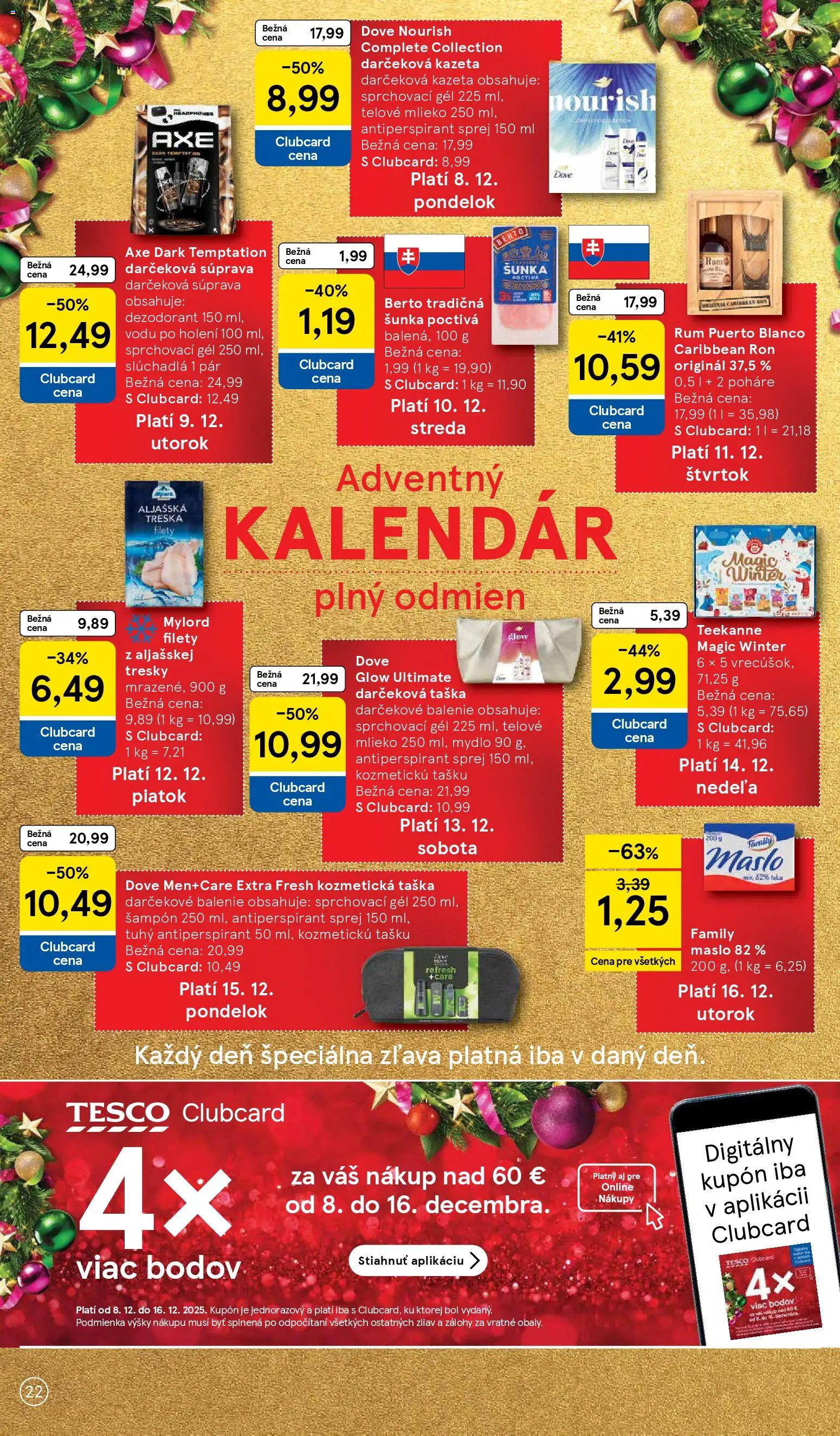 Nové Tesco akcie – leták je platný od 08.12.2025 | Strana: 22 | Produkty: Slúchadlá, Mydlo, Treska, Rum