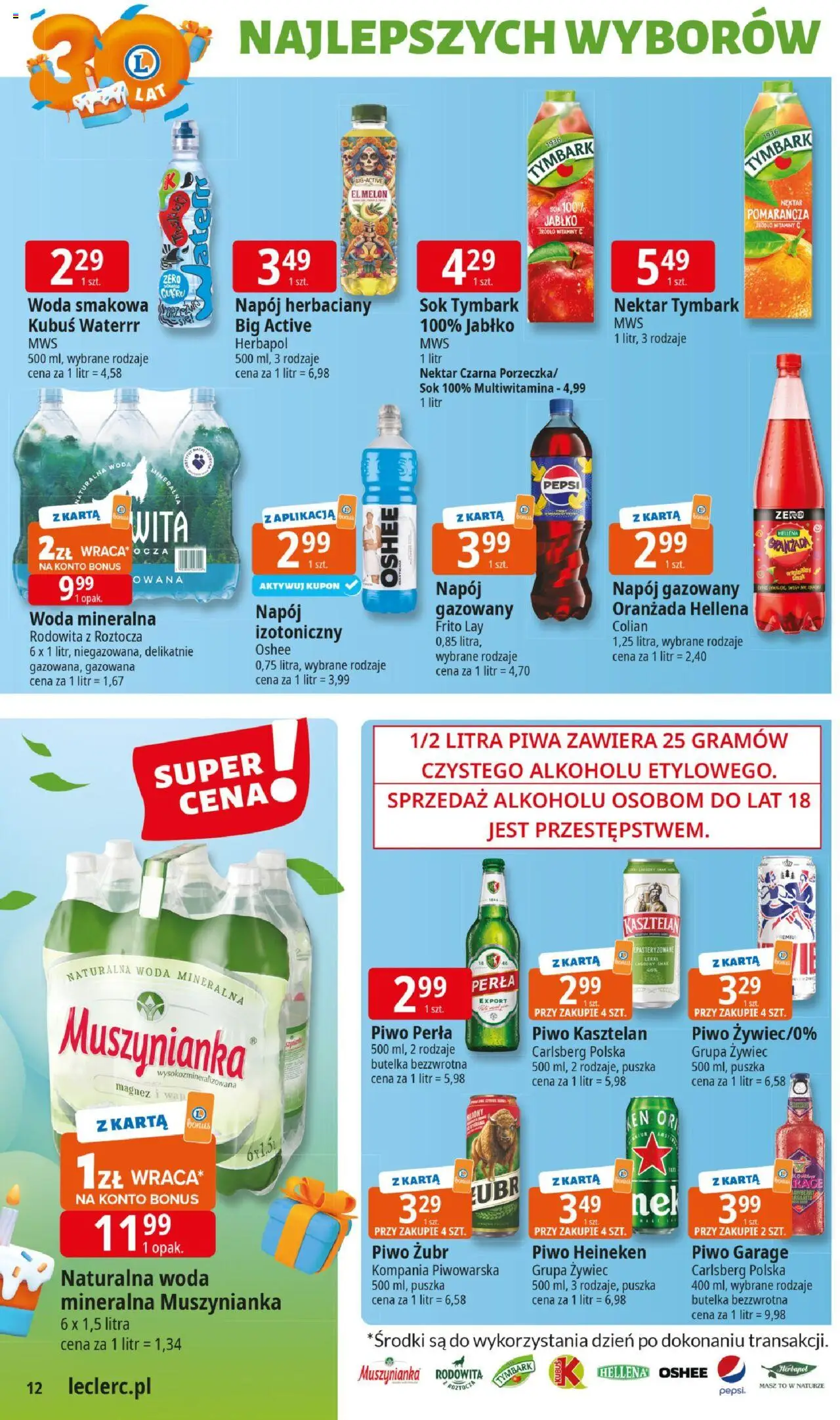 E.Leclerc Gazetka - Elbląg 30 lat od 27.05.2025 | Strona: 12 | Produkty: Piwo perła, Sok, Piwo, Heineken