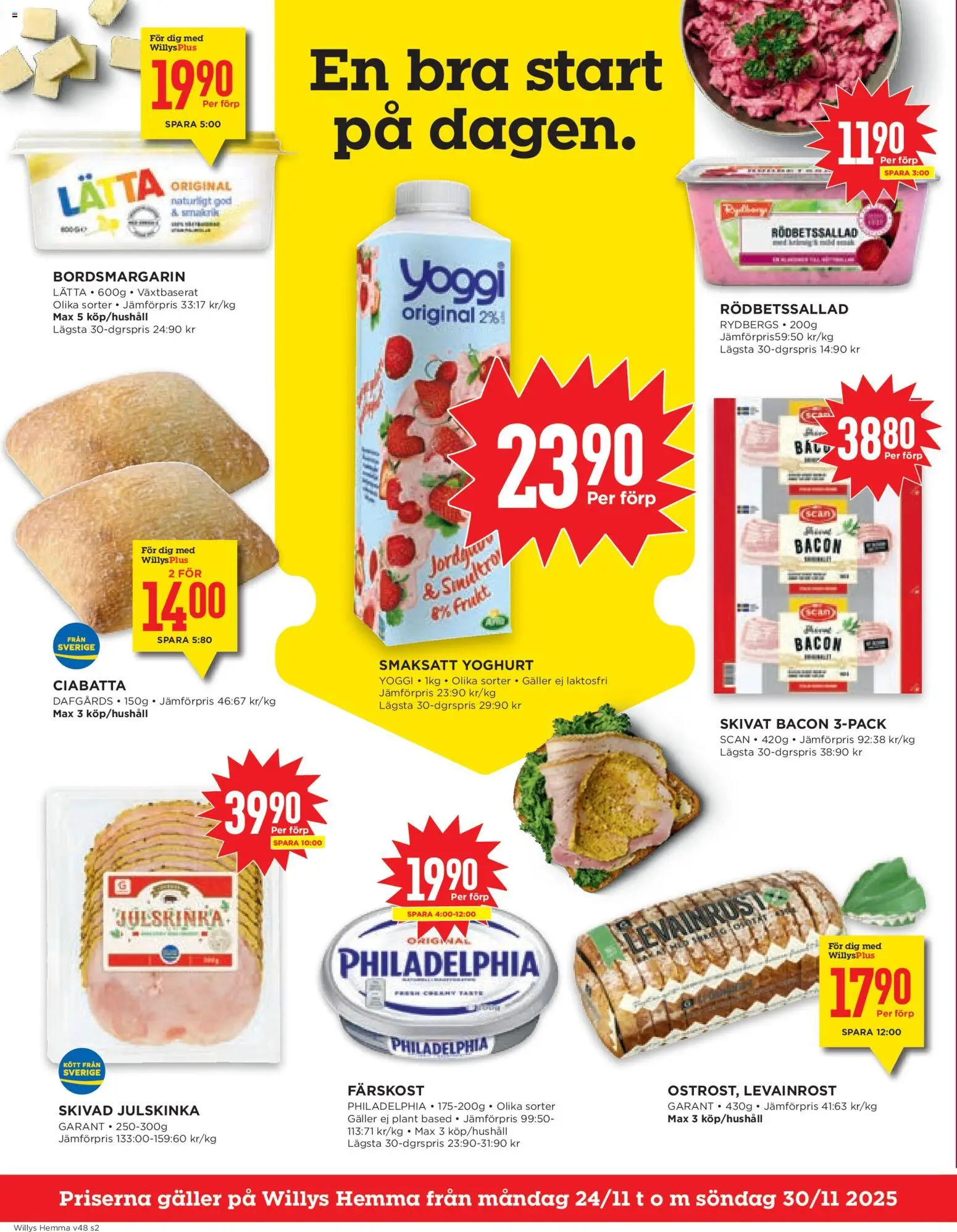 Willys reklamblad aktuell från 24.11.2025 | Sida: 2 | Produkter: Rödbetssallad, Galler, Yoghurt, Yoggi