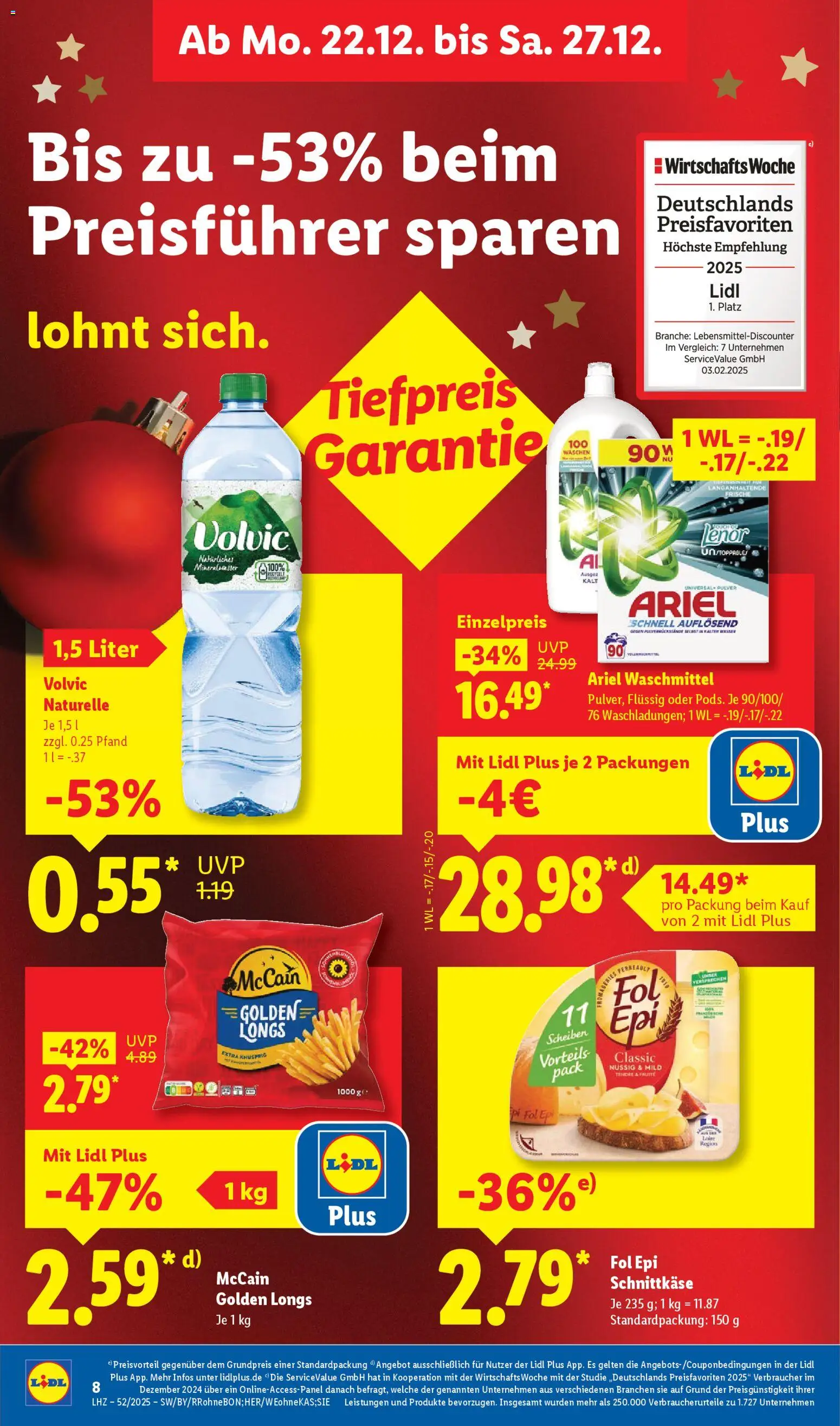 Lidl Prospekt Gedern – gültig ab 22.12.2025 | Seite: 14 | Produkte: Ariel, McCain, Wasser, Volvic