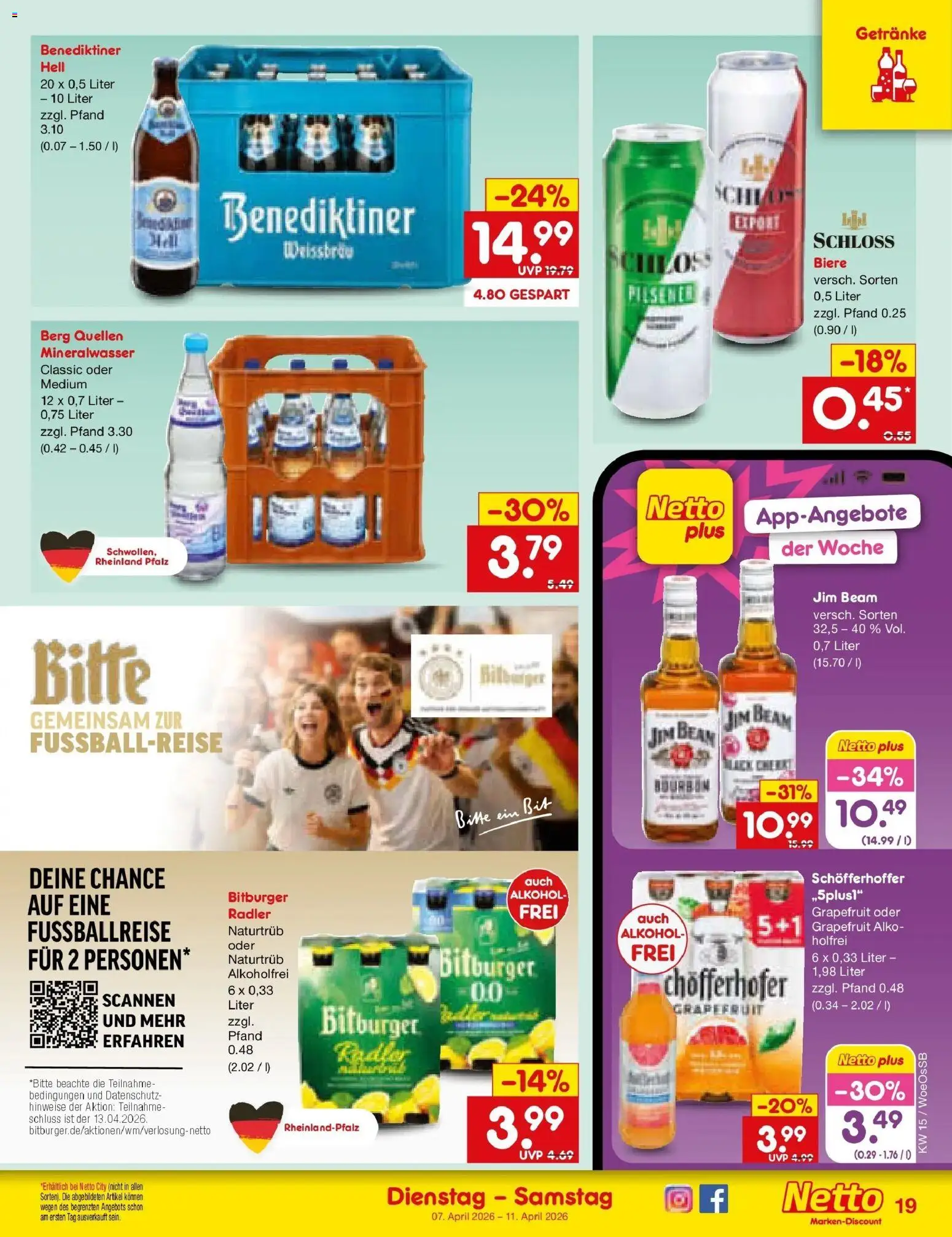 Netto Marken-Discount Prospekt Gemmingen	 – gültig ab 05.04.2026 | Seite: 21 | Produkte: Bitburger, Jim beam, Benediktiner hell, Radler