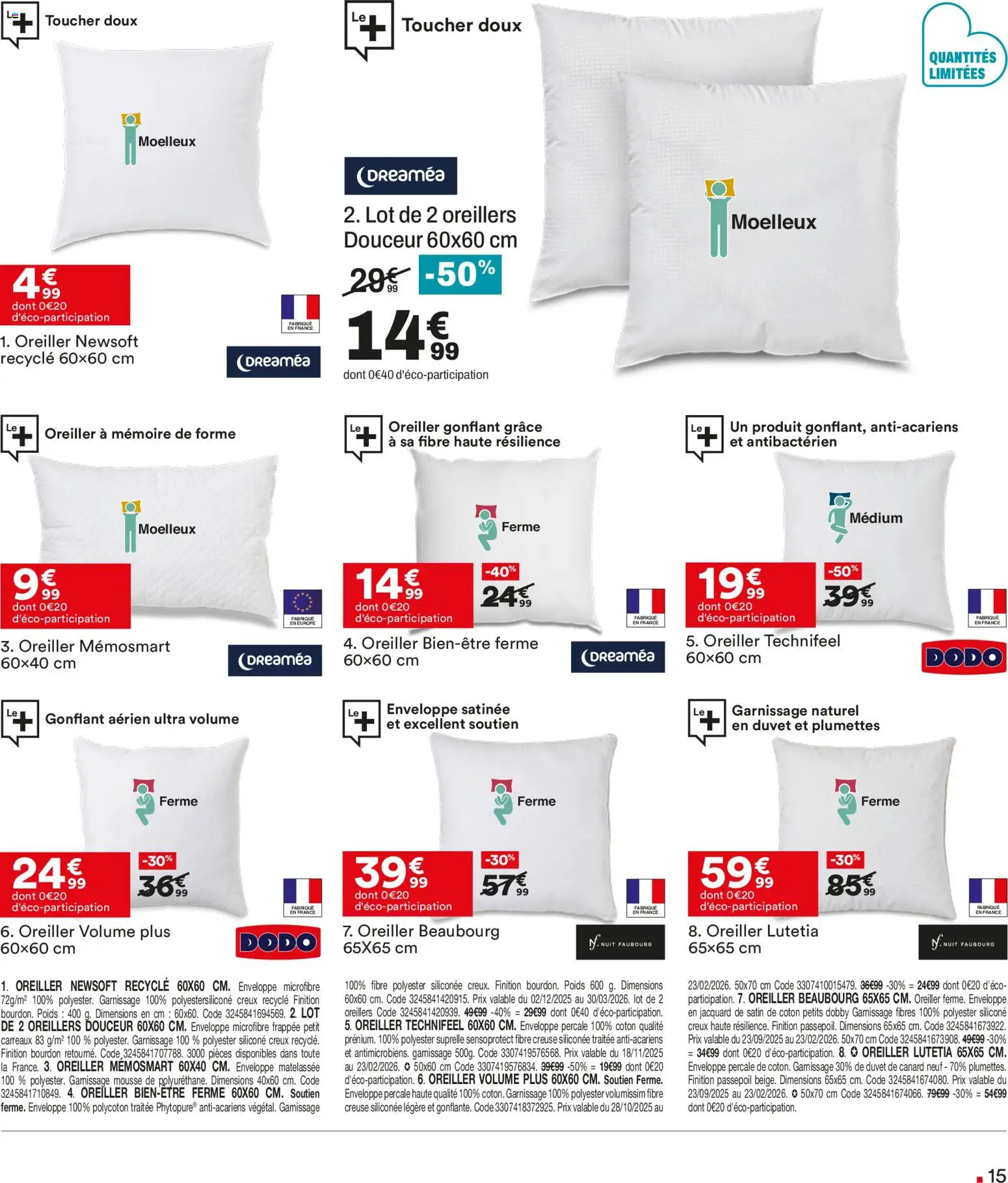 {H1} | Page: 15 | Produits: Poids, Coton, Mousse, Oreiller