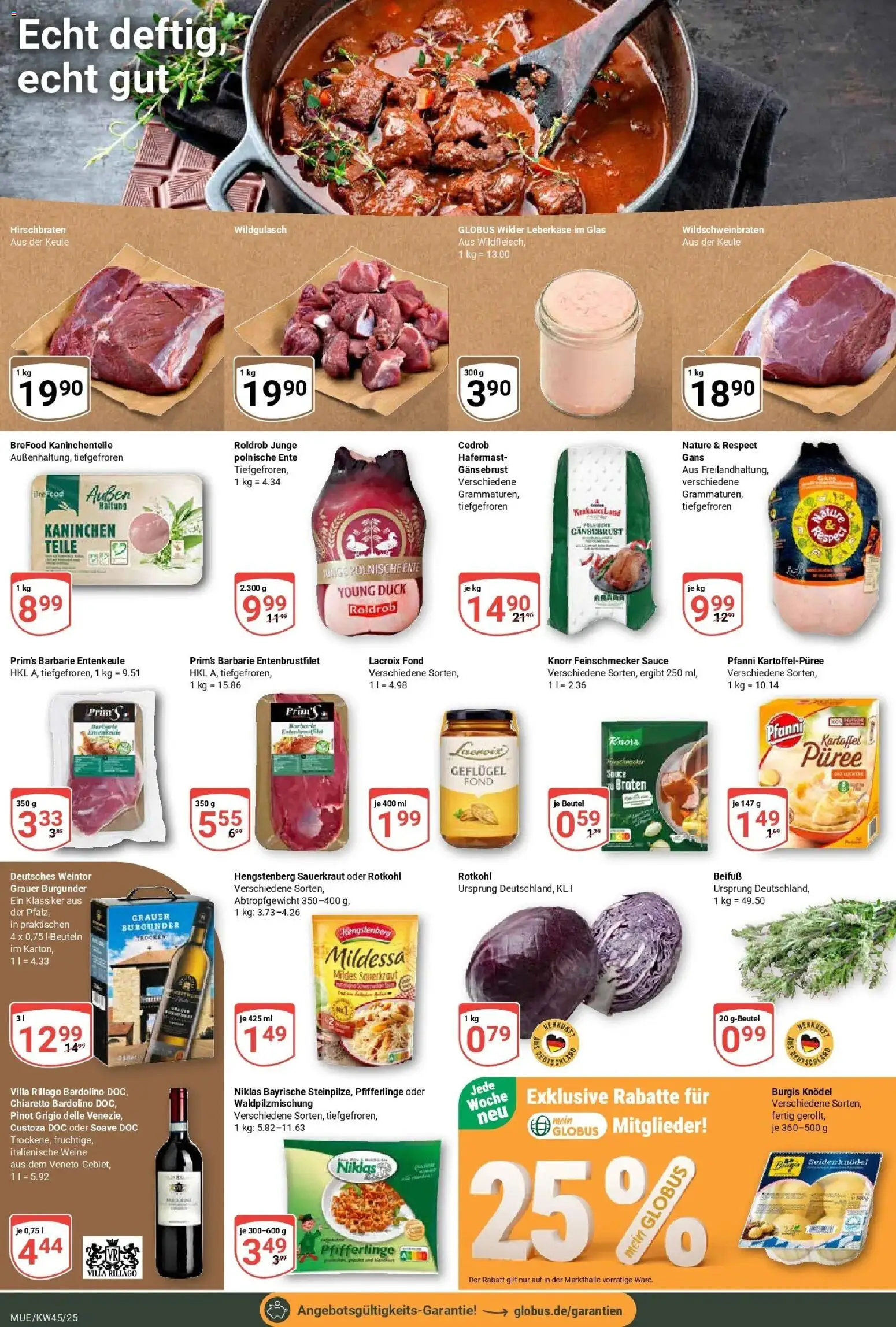 Globus prospekt Mühldorf	 – gültig ab 02.11.2025 | Seite: 12 | Produkte: Rotkohl, Pfifferlinge, Ente, Leberkase