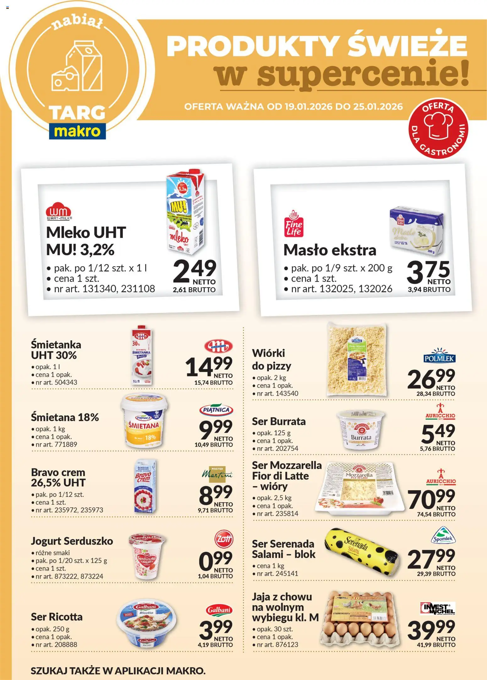 Makro Gazetka - Produkty świeże w supercenie od 19.01.2026 | Strona: 3 | Produkty: Mleko, Jogurt, Salami, Mozzarella