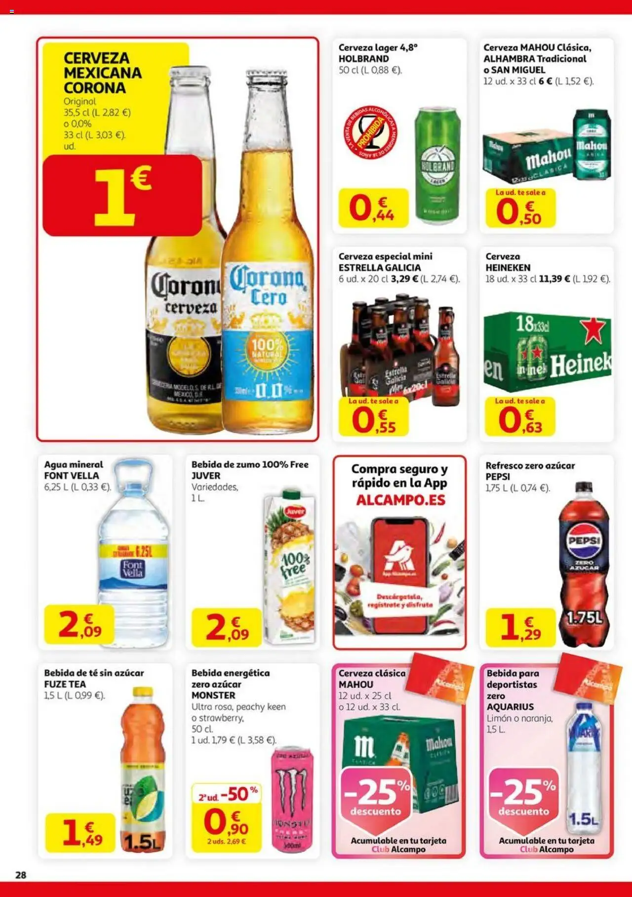 Alcampo - HP catalan  │ válido desde el 14.08.2025 | Página: 28 | Productos: Cerveza, Ροζ πιπέρι, Agua mineral, Σπανάκι