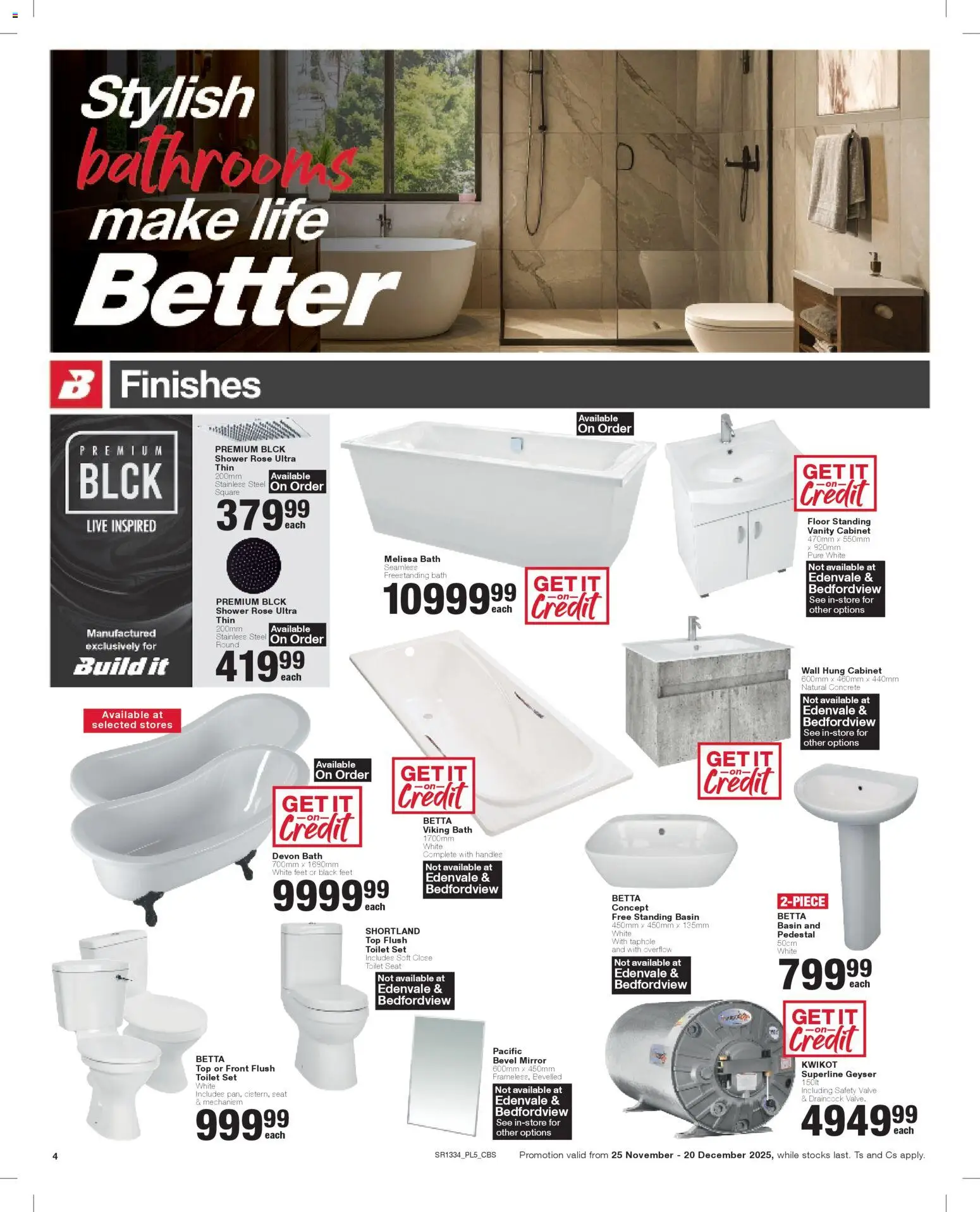 New Build It catalogue – valid from 25.11.2025 | Page: 4 | Products: Pedestal, Bath, Basin, Toilet seat