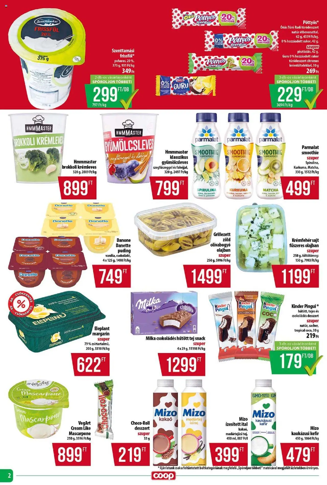 COOP akciós ujság - amely érvényes a következő dátumtól: 16.10.2025 | Oldal: 2 | Termékek: Túró rudi, Tej, Smoothie, Olívabogyó