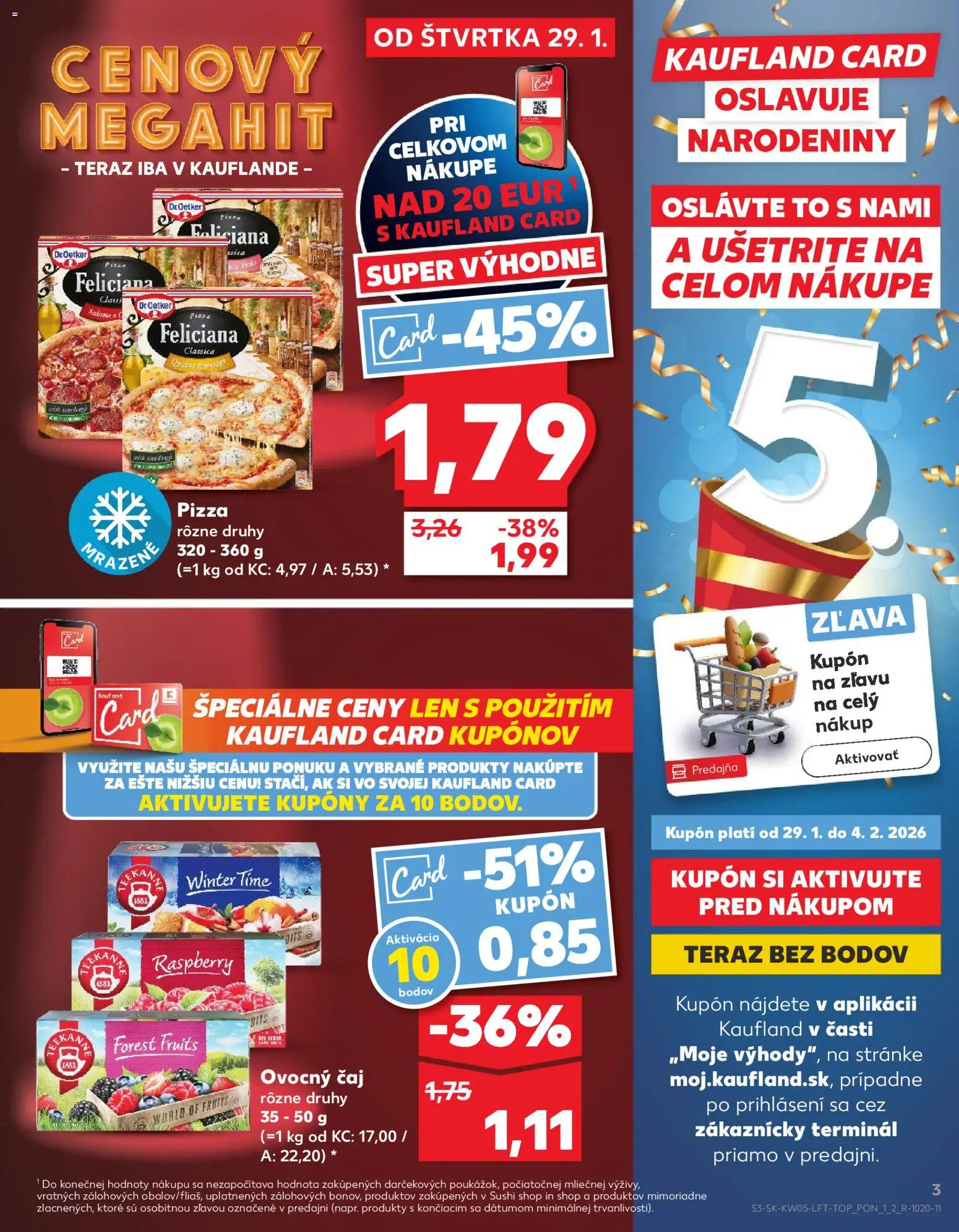 Nové Kaufland akcie – leták je platný od 29.01.2026 | Strana: 3 | Produkty: Pizza, Čaj, Sushi, Teekanne