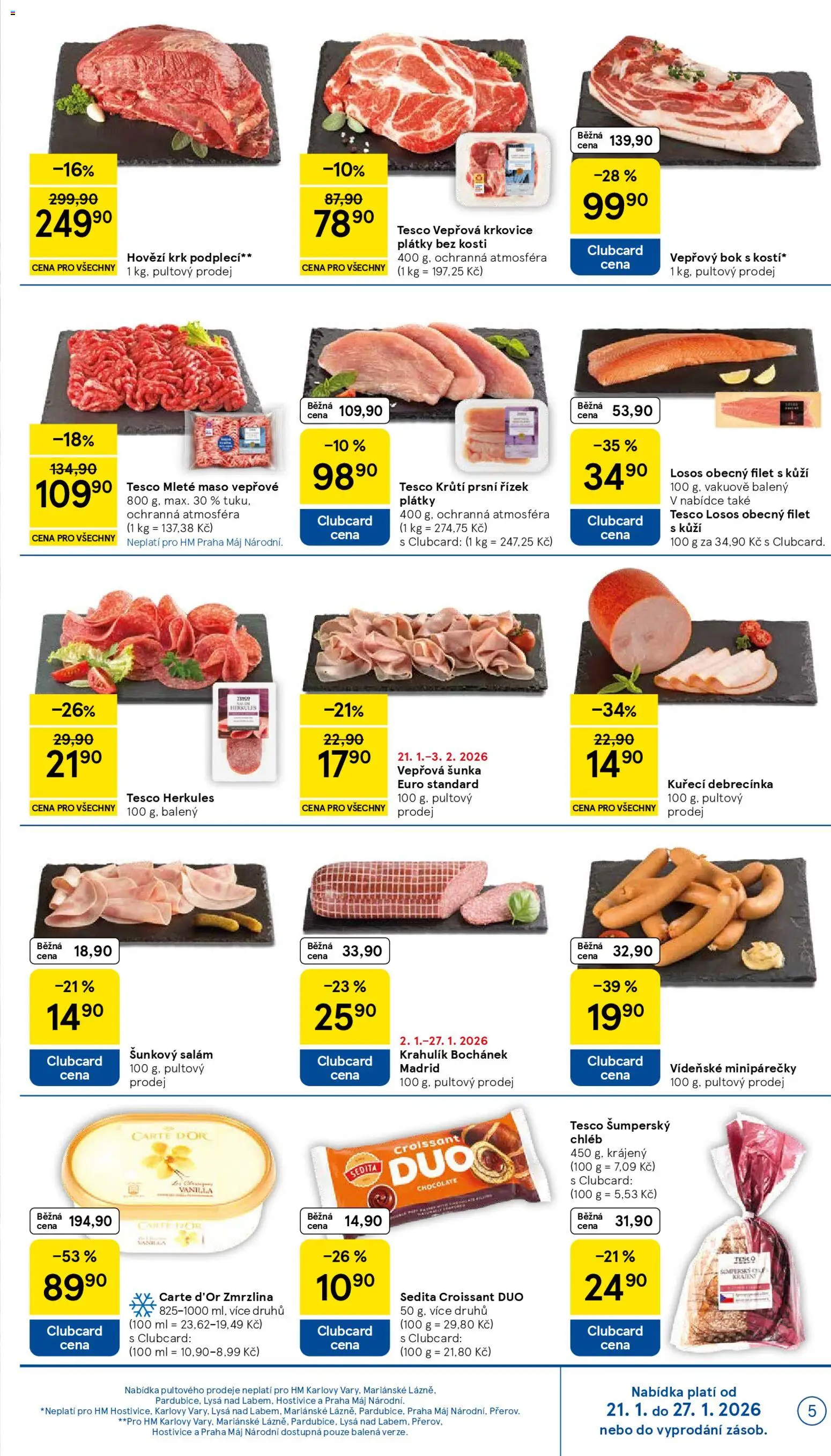Tesco leták - Hypermarket od 21.01.2026 | Strana: 5 | Produkty: Hovězí, Carte D'Or zmrzlina, Chléb, Mleté maso