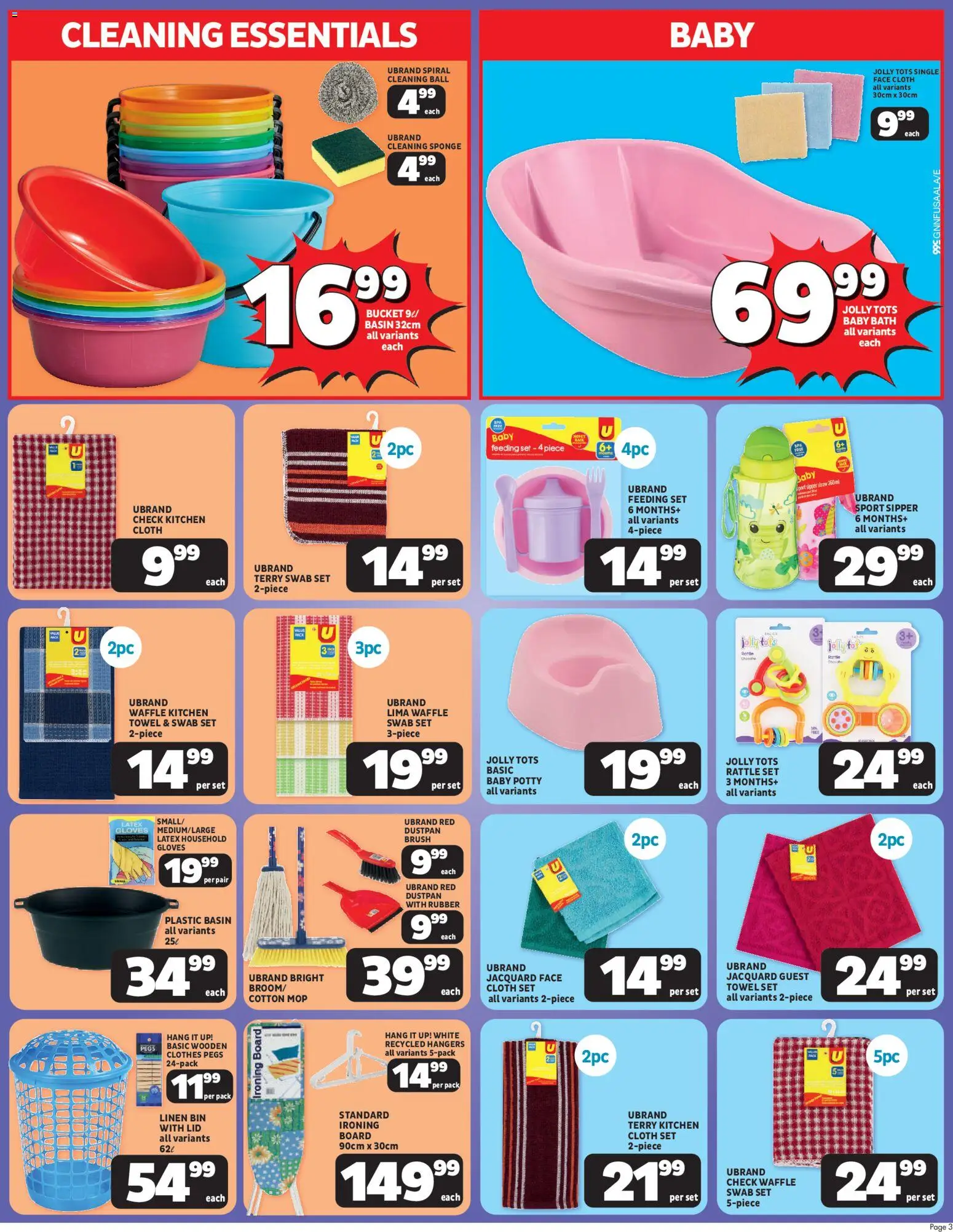 New Usave catalogue – valid from 23.03.2026 | Page: 3 | Products: Ironing board, Towel, Brush, Basin