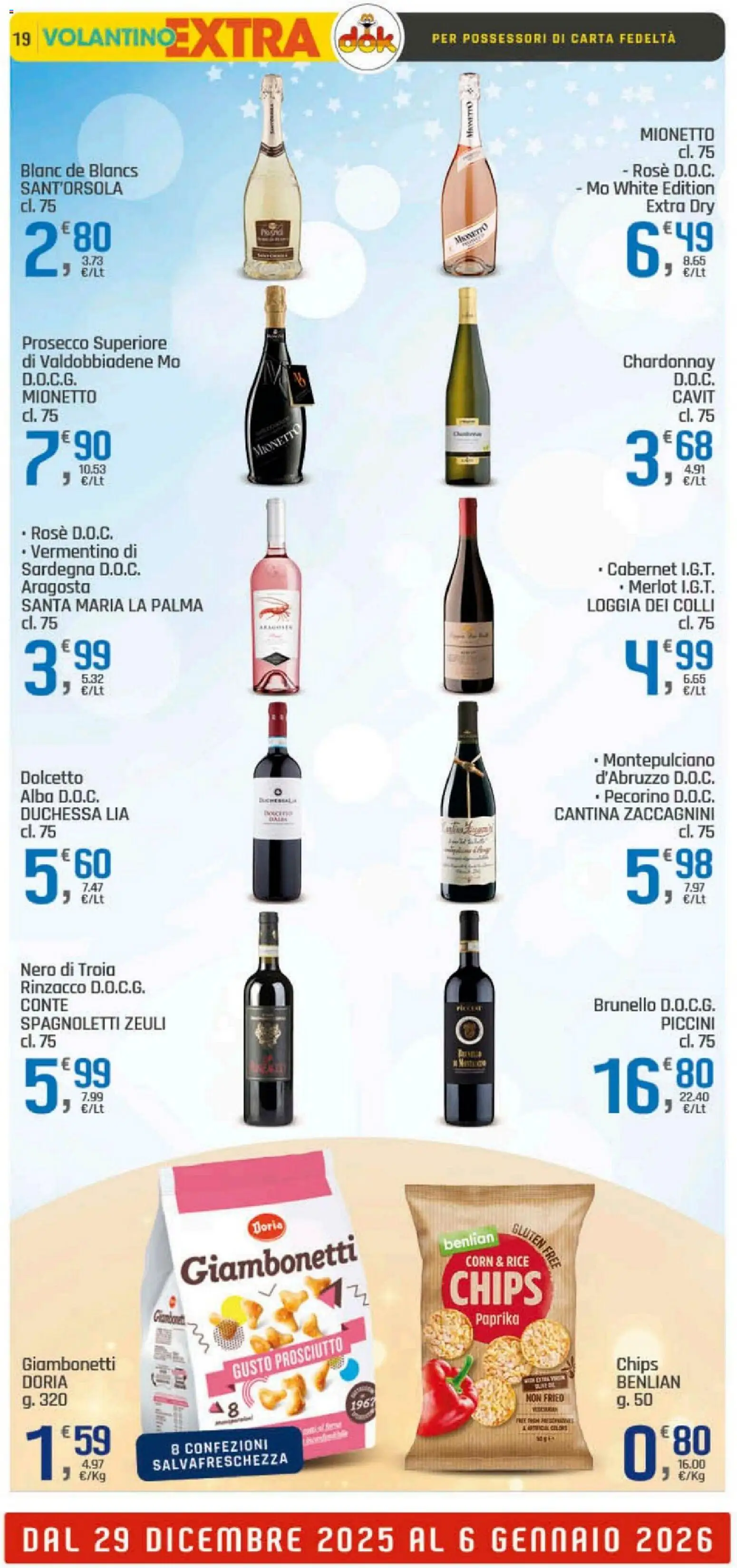 Volantino DOK del 29.12.2025 | Pagina: 19 | Prodotti: Prosecco, Prosciutto, Pecorino