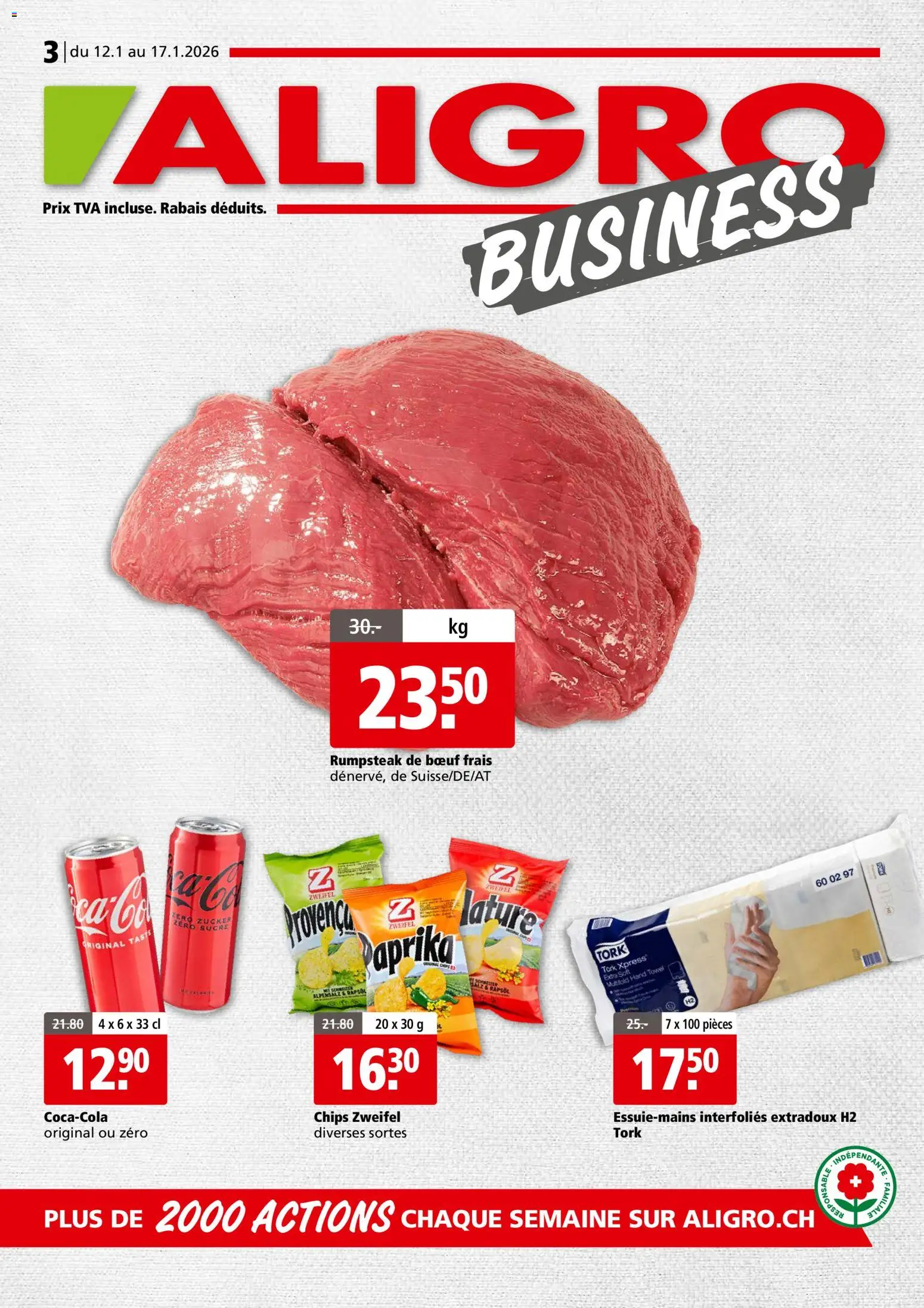 Aligro Aktionen Business Chavannes, Matran, Genève, Sion – gültig ab 12.01.2026 | Seite: 1 | Produkte: Rapsöl, Chips, Salz, Zucker