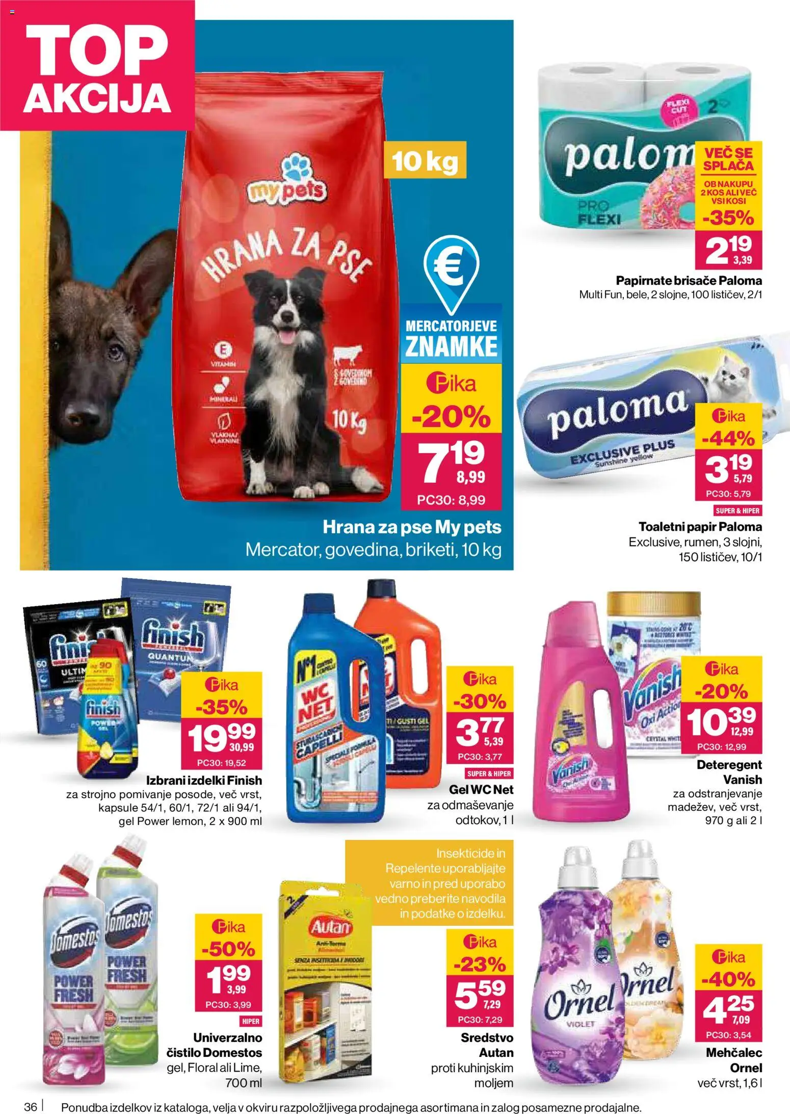 Novi Mercator katalog ponudbe – veljaven od 02.04.2026 | Stran: 36 | Izdelki: Mehčalec, Toaletni papir, Papirnate brisače, Kos