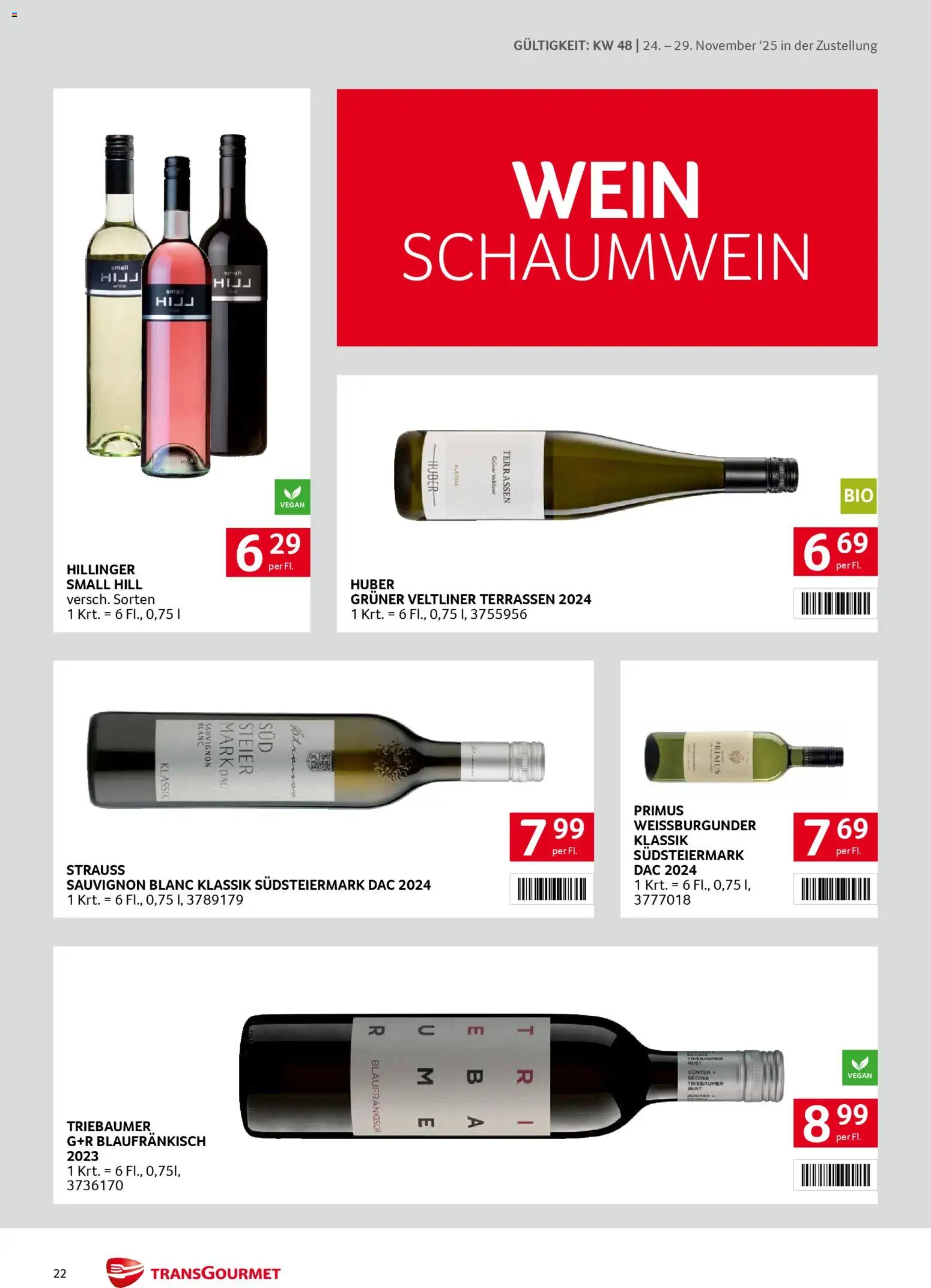 Transgourmet Zustellaktion gültig ab 24.11.2025 | Seite: 22 | Produkte: Wein