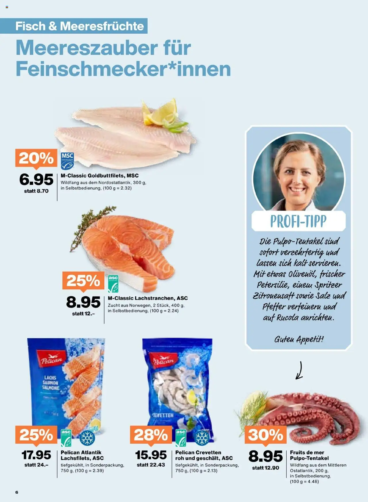 Migros Aktionen ab 05.08.2025 | Seite: 6 | Produkte: Rucola, Lachs, Fisch, Meeresfrüchte