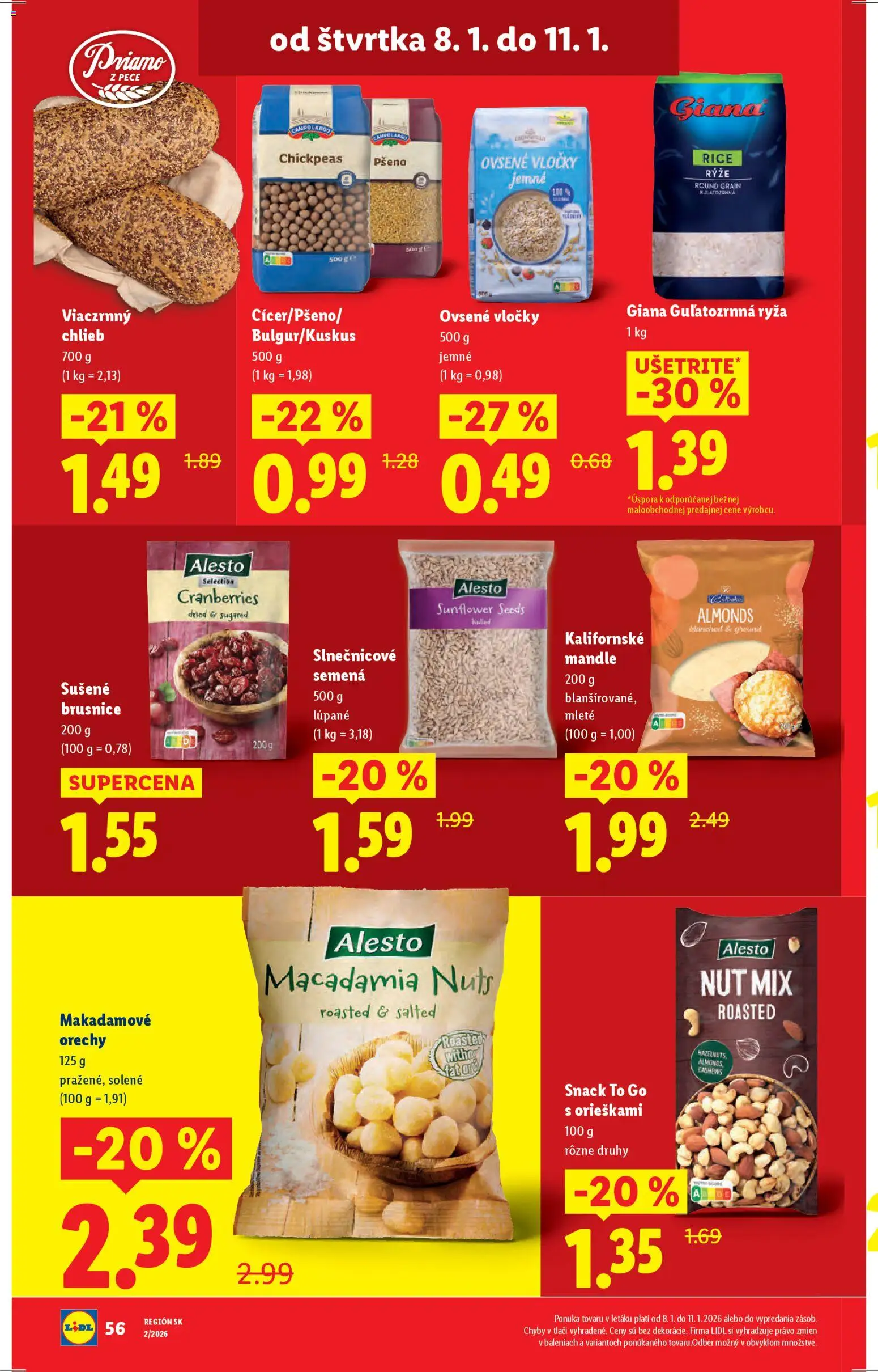 Nové Lidl akcie – leták je platný od 05.01.2026 | Strana: 66 | Produkty: Chlieb, Ryža, Orechy, Vločky