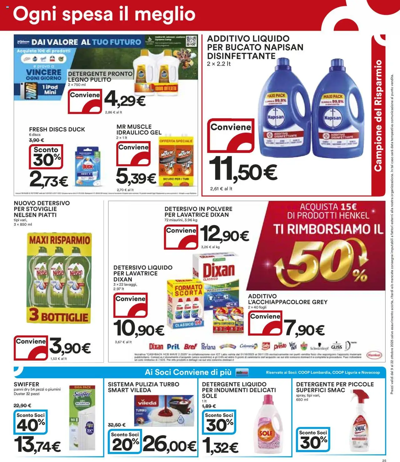 Volantino Ipercoop del 09.10.2025 | Pagina: 25 | Prodotti: Detersivo in polvere, Detergente, Lavatrice, Data