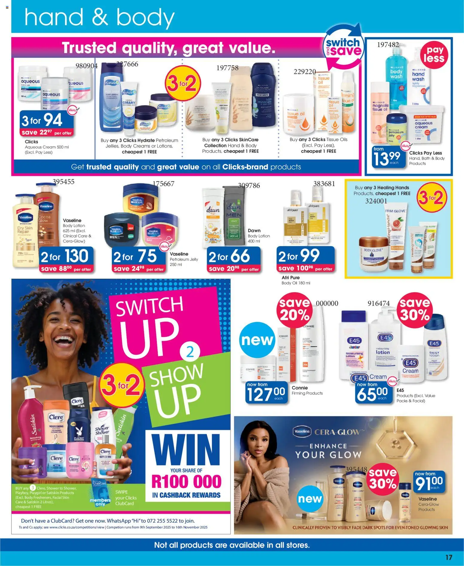 New Clicks catalogue – valid from 23.10.2025 | Page: 17 | Products: Tissue oil, Bath, Petroleum jelly, Lotion