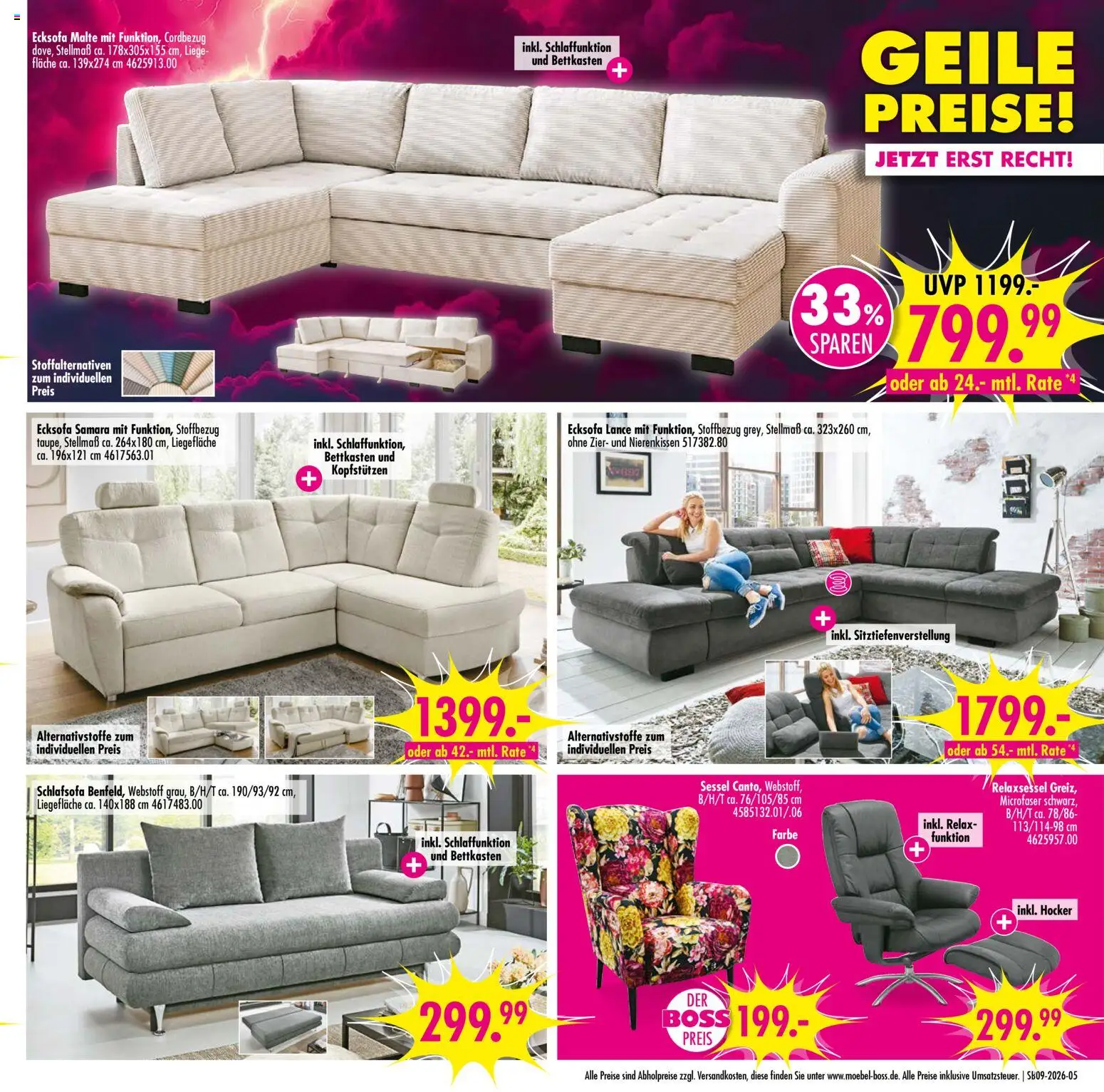 SB Möbel Boss Prospekt 	 – gültig ab 21.02.2026 | Seite: 5 | Produkte: Schlafsofa, Ecksofa, Relaxsessel, Liege