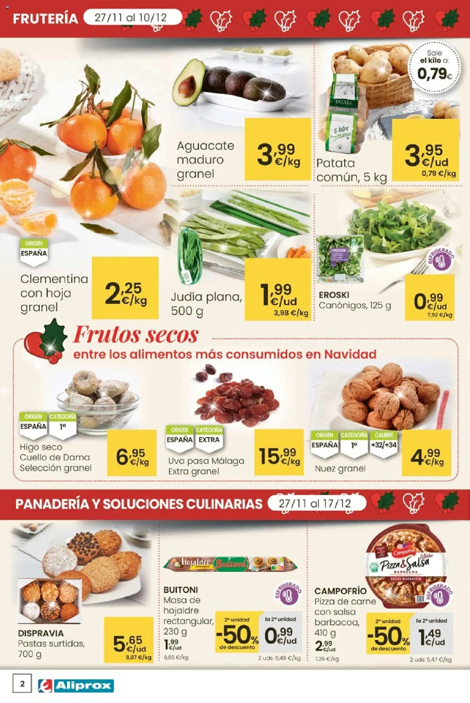Eroski - Aliprox │ válido desde el 27.11.2025 | Página: 2 | Productos: Pizza, Frutos secos, Barbacoa, Panadería