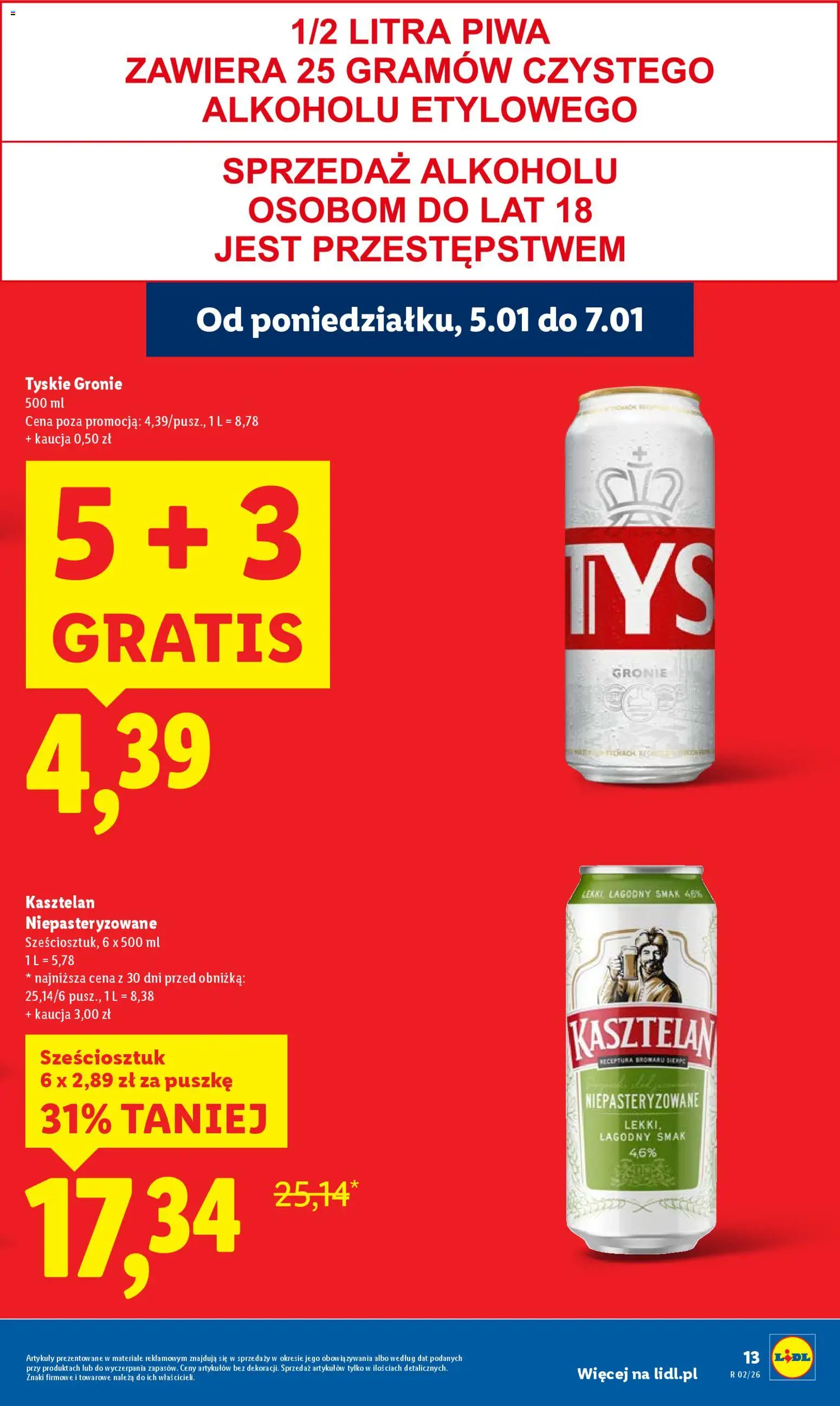 Lidl Gazetka od 05.01.2026 | Strona: 13 | Produkty: Tyskie