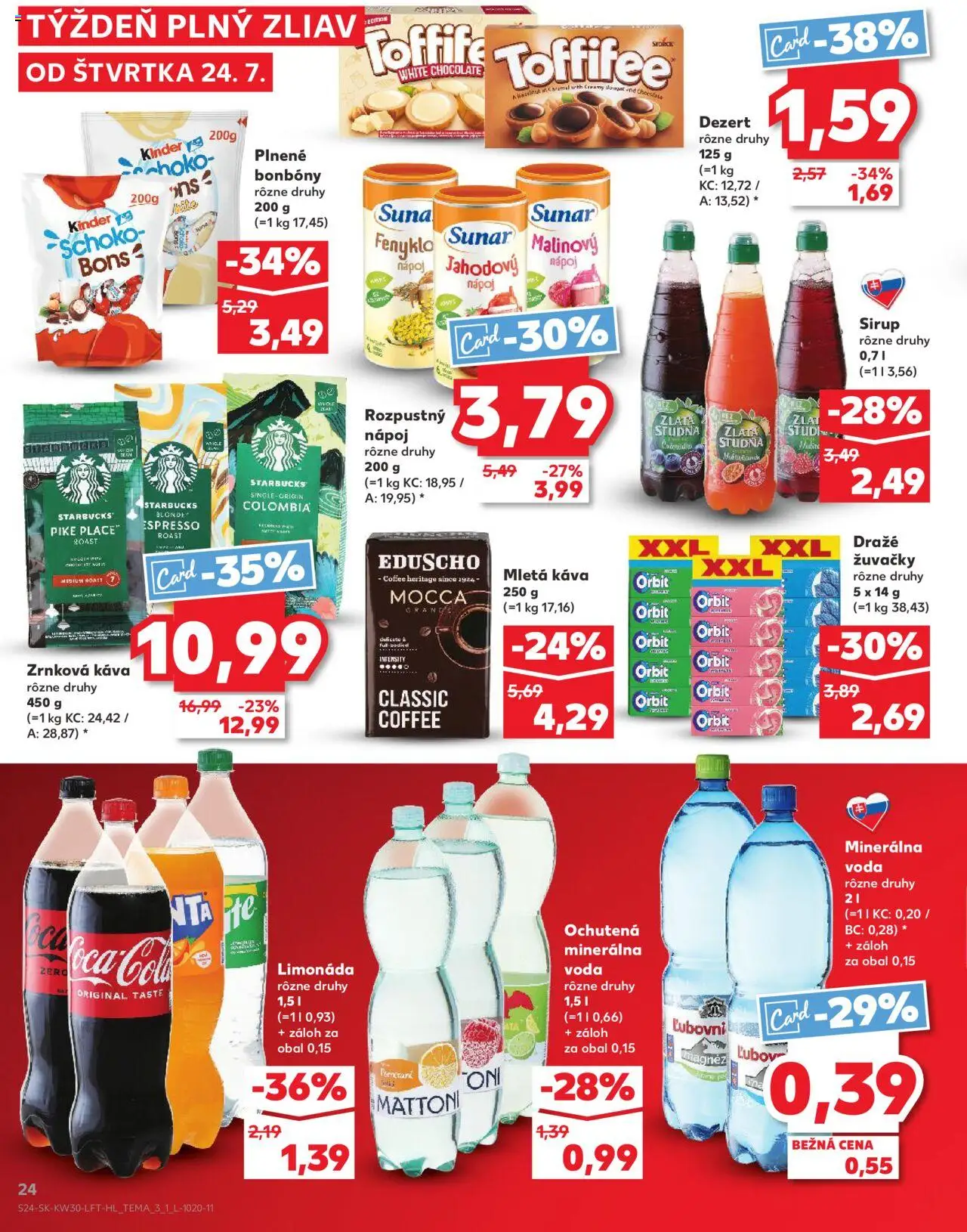 Kaufland Žilina │ platný od 24.07.2025 | Strana: 24 | Produkty: Káva, Kinder, Voda, Zrnková káva