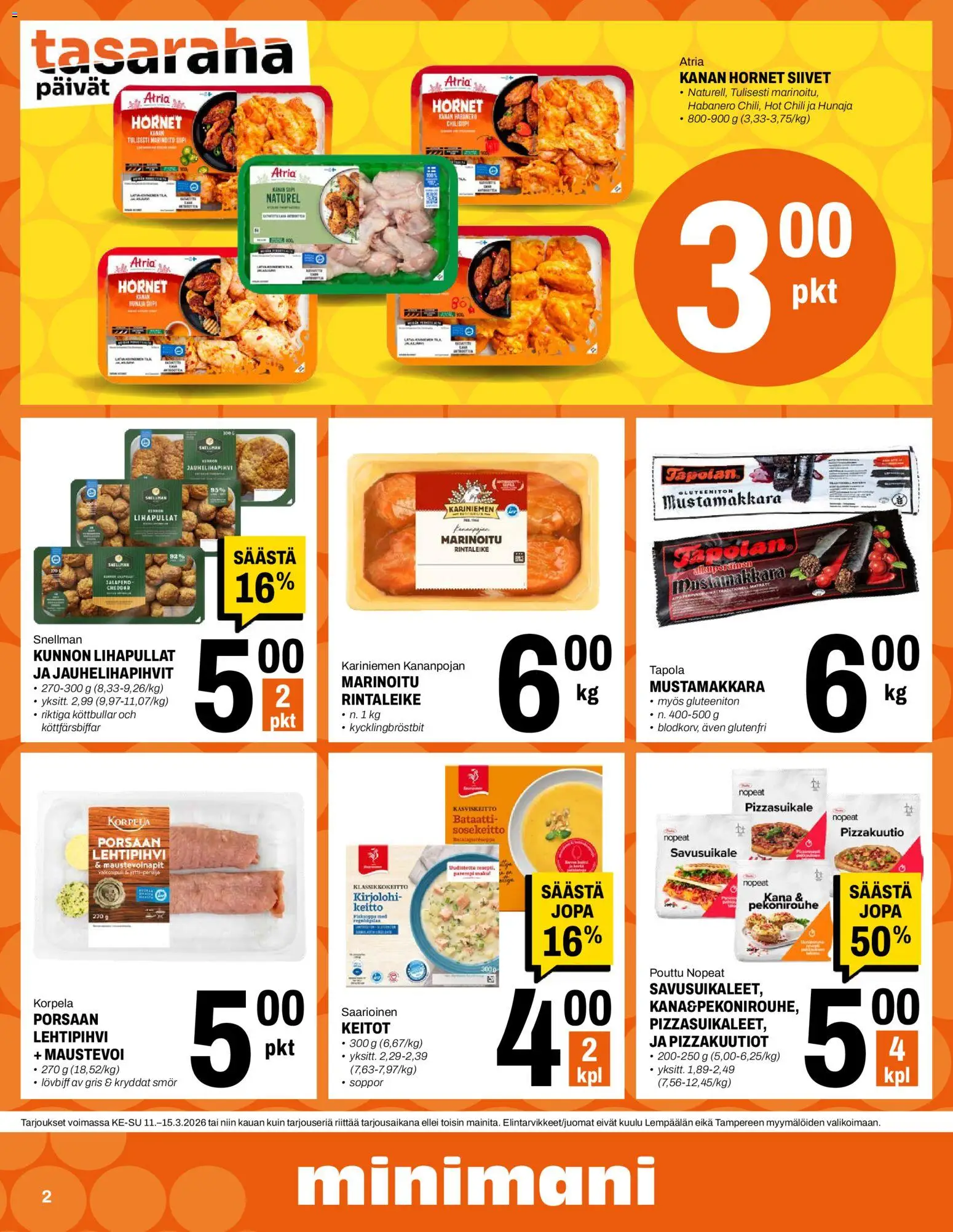 Minimani tarjoukset – voimassa 11.03.2026 alkaen | Sivu: 2 | Tuotteet: Kirjolohi, Bataatti, Chili, Hunaja