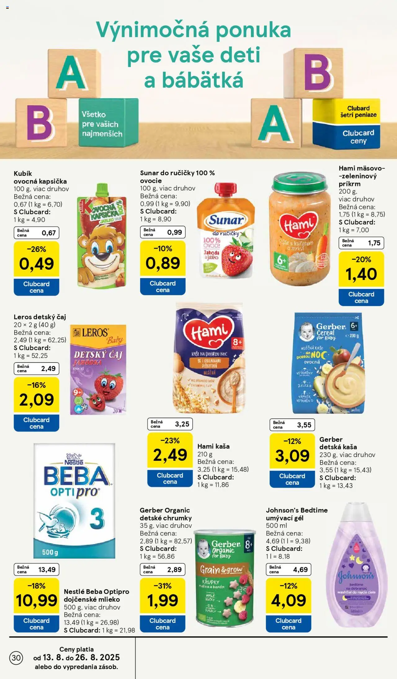 Tesco Hypermarket - leták │ platný od 13.08.2025 | Strana: 30 | Produkty: Čaj, Sunar, Ovocie, Beba