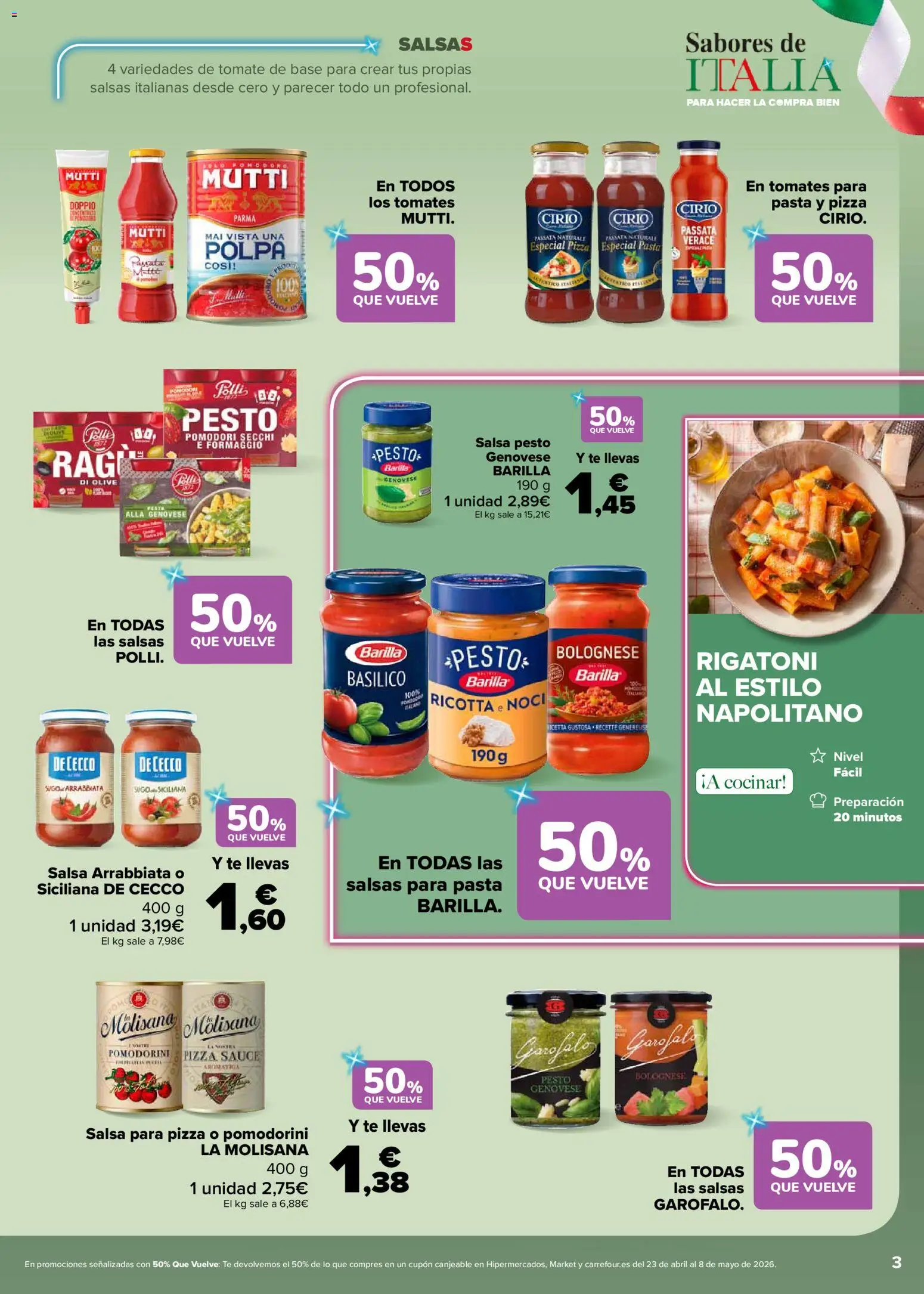 Carrefour Sabores de Italia │ válido desde el 07.04.2026 | Página: 3 | Productos: Pizza, Tomates, Pasta, Té