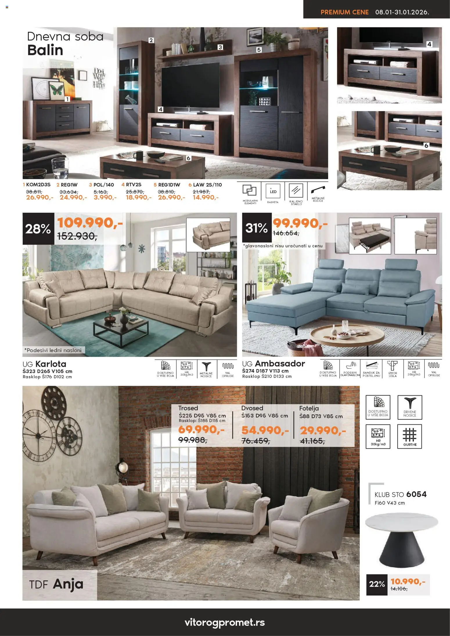 Vitorog katalog - važi od 08.01.2026 | Strana: 3 | Proizvode: Fotelja, Sto, Trosed, Dvosed