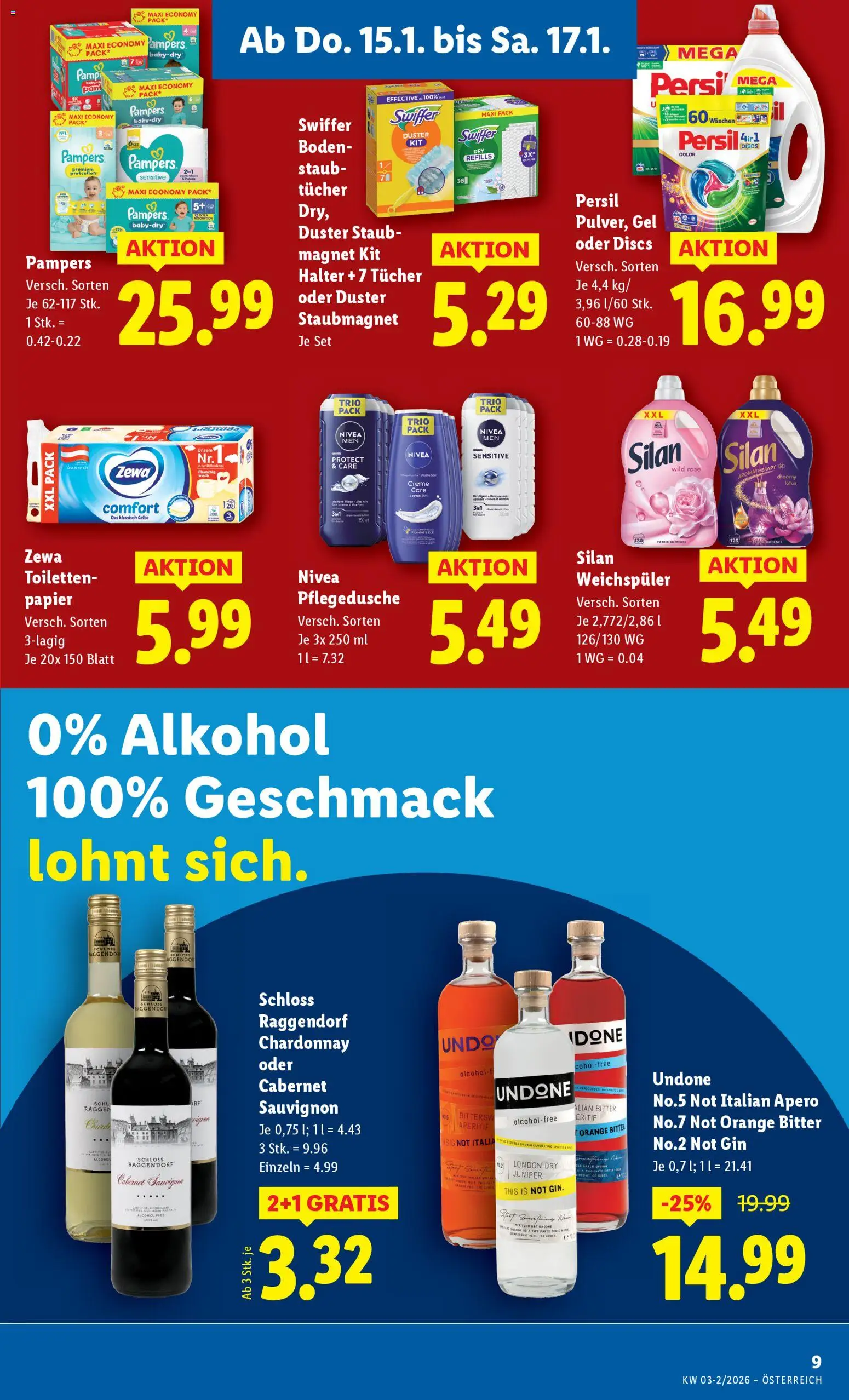 Lidl Oberpullendorf, Güssing, Oberwart gültig ab 15.01.2026 | Seite: 13 | Produkte: Gin, Pampers, Creme, Weichspüler