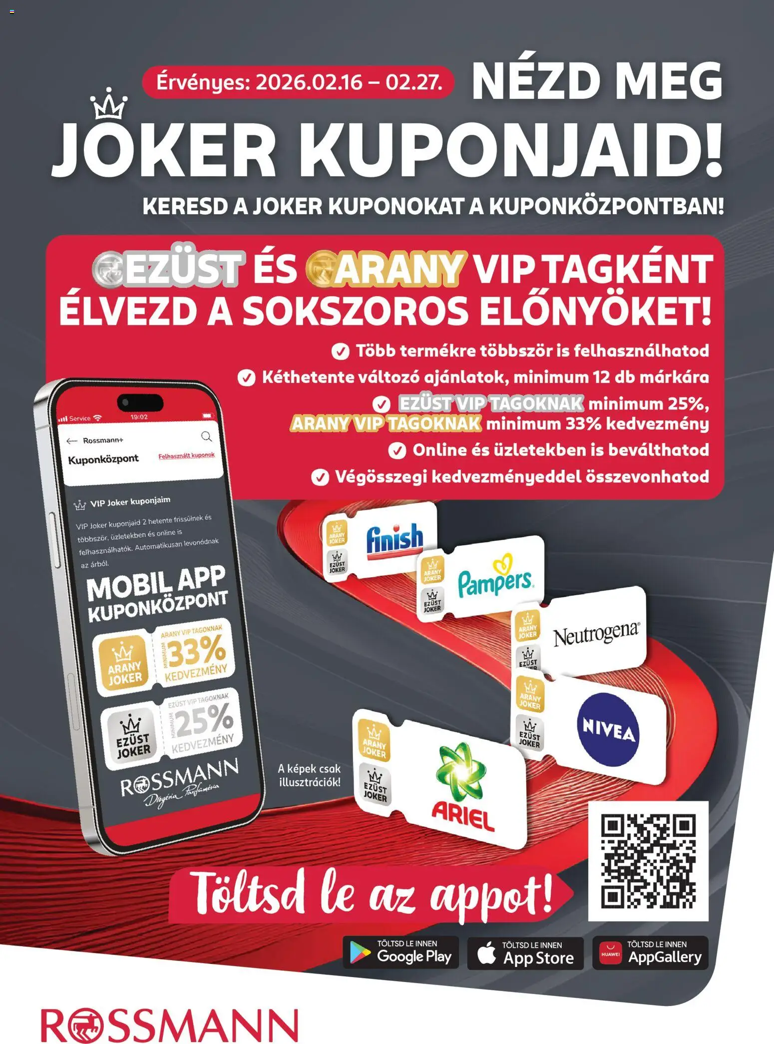 Rossmann akciós ujság - amely érvényes a következő dátumtól: 16.02.2026 | Oldal: 1 | Termékek: Ariel, Pampers