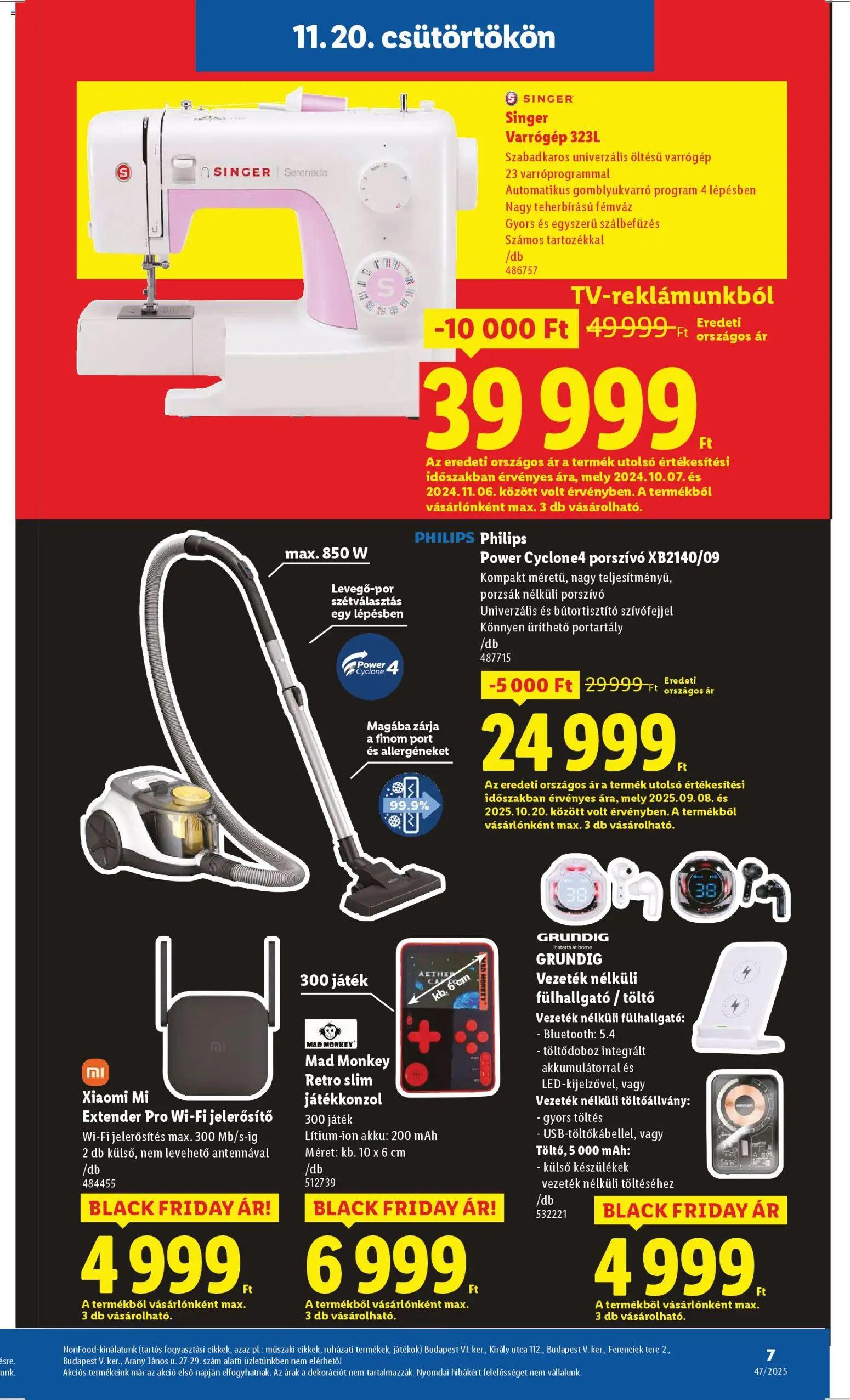 Lidl akciós ujság - amely érvényes a következő dátumtól: 20.11.2025 | Oldal: 7 | Termékek: Játékkonzol, Játékok, Varrógép, Xiaomi