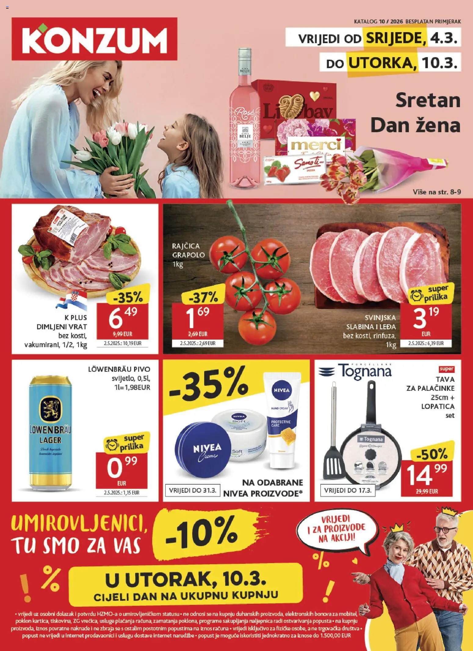 Konzum katalog | vrijedi od 04.03.2026 | Stranica: 1 | Proizvodi: Pivo, Pan, Rajčica, Tava