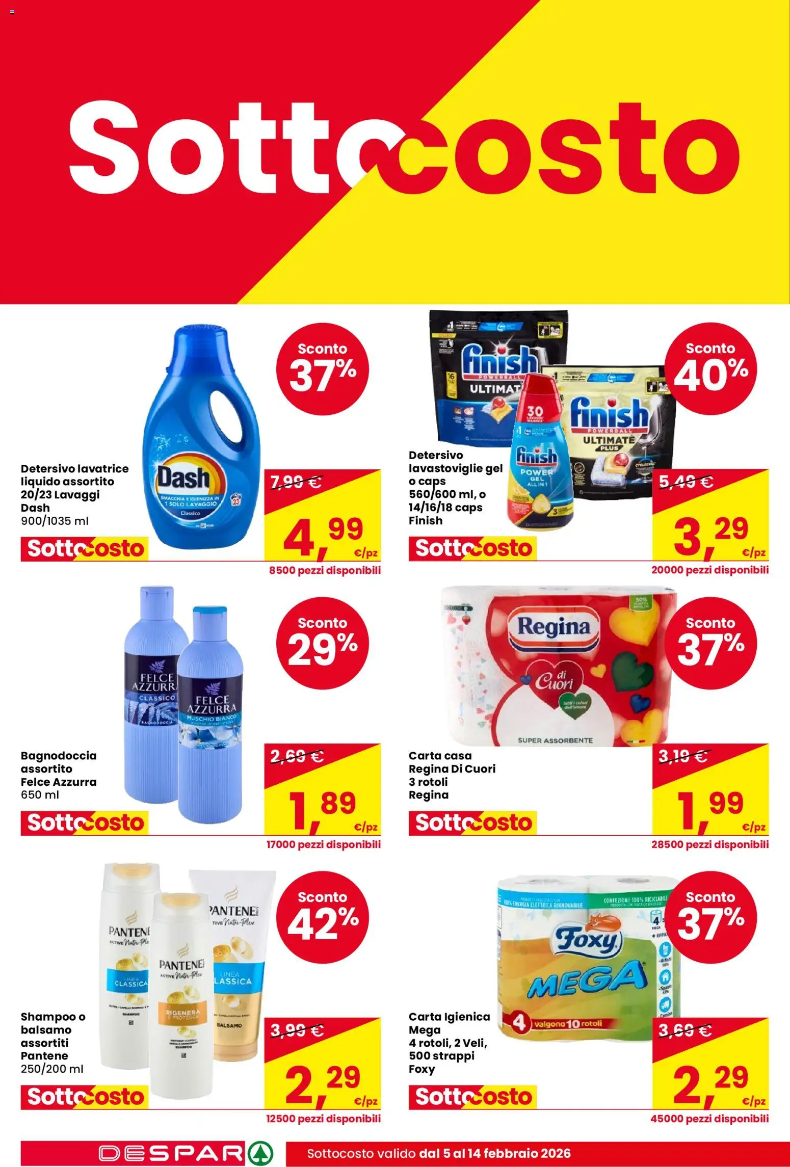 Volantino Despar del 05.02.2026 | Pagina: 6 | Prodotti: Shampoo, Carta igienica, Lavatrice, Lavastoviglie