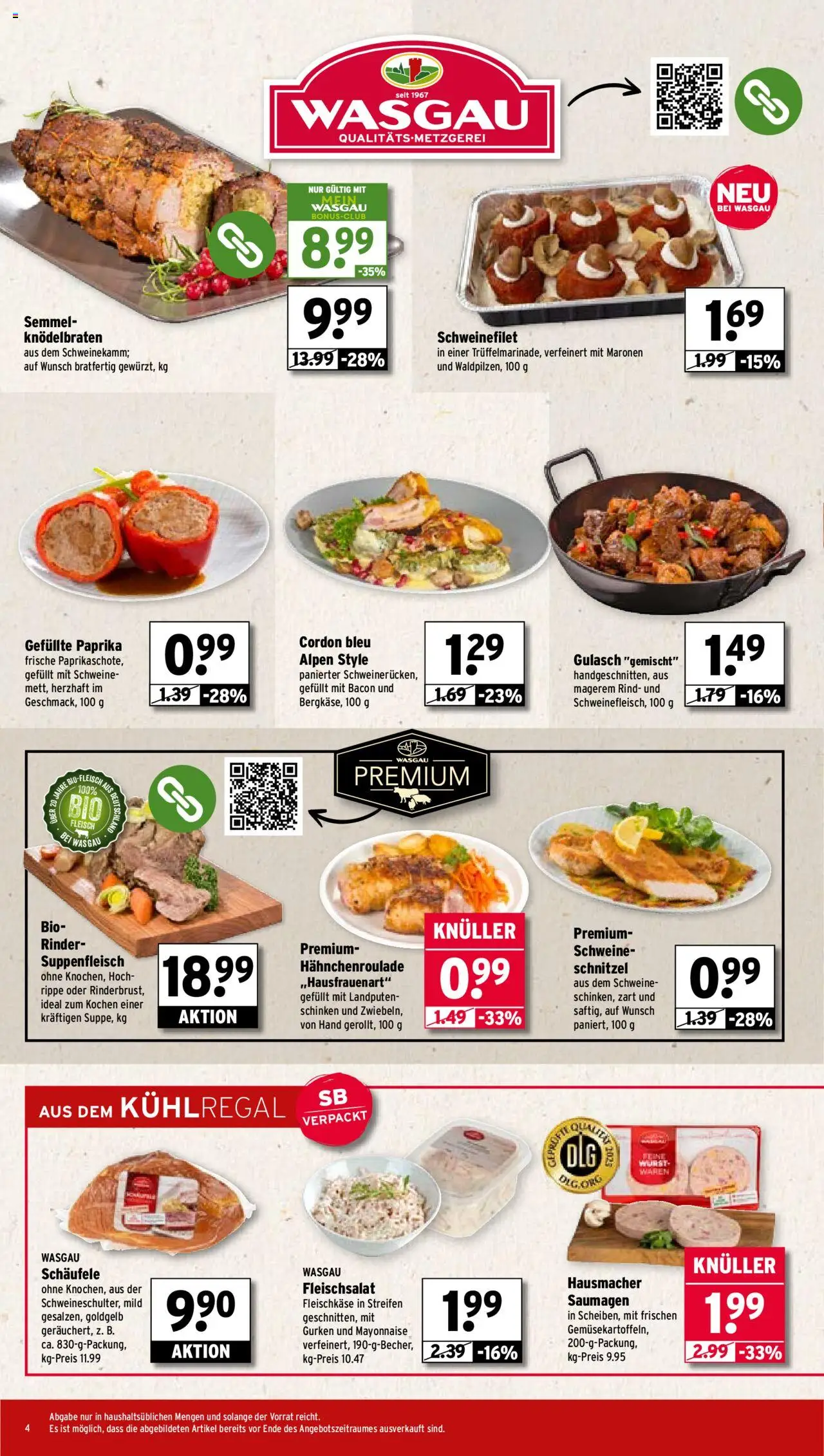 Wasgau Prospekt 	 – gültig ab 29.09.2025 | Seite: 4 | Produkte: Schweinefilet, Paprika, Mayonnaise, Suppenfleisch