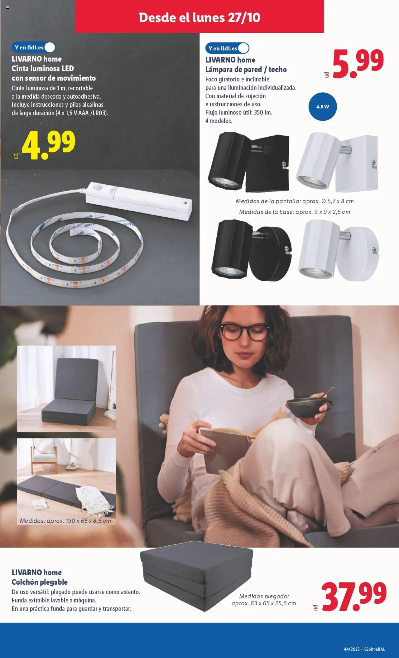 Lidl catálogo de bazar MAD │ válido desde el 27.10.2025 | Página: 13 | Productos: Lámpara de pared, Colchon, Funda, Galette de chaise