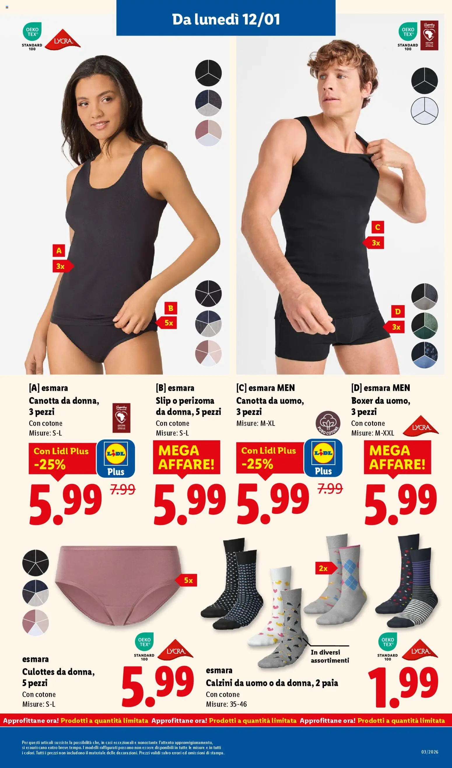 Volantino Lidl del 12.01.2026 | Pagina: 37 | Prodotti: Canotta, Calzini, Slip, Boxer