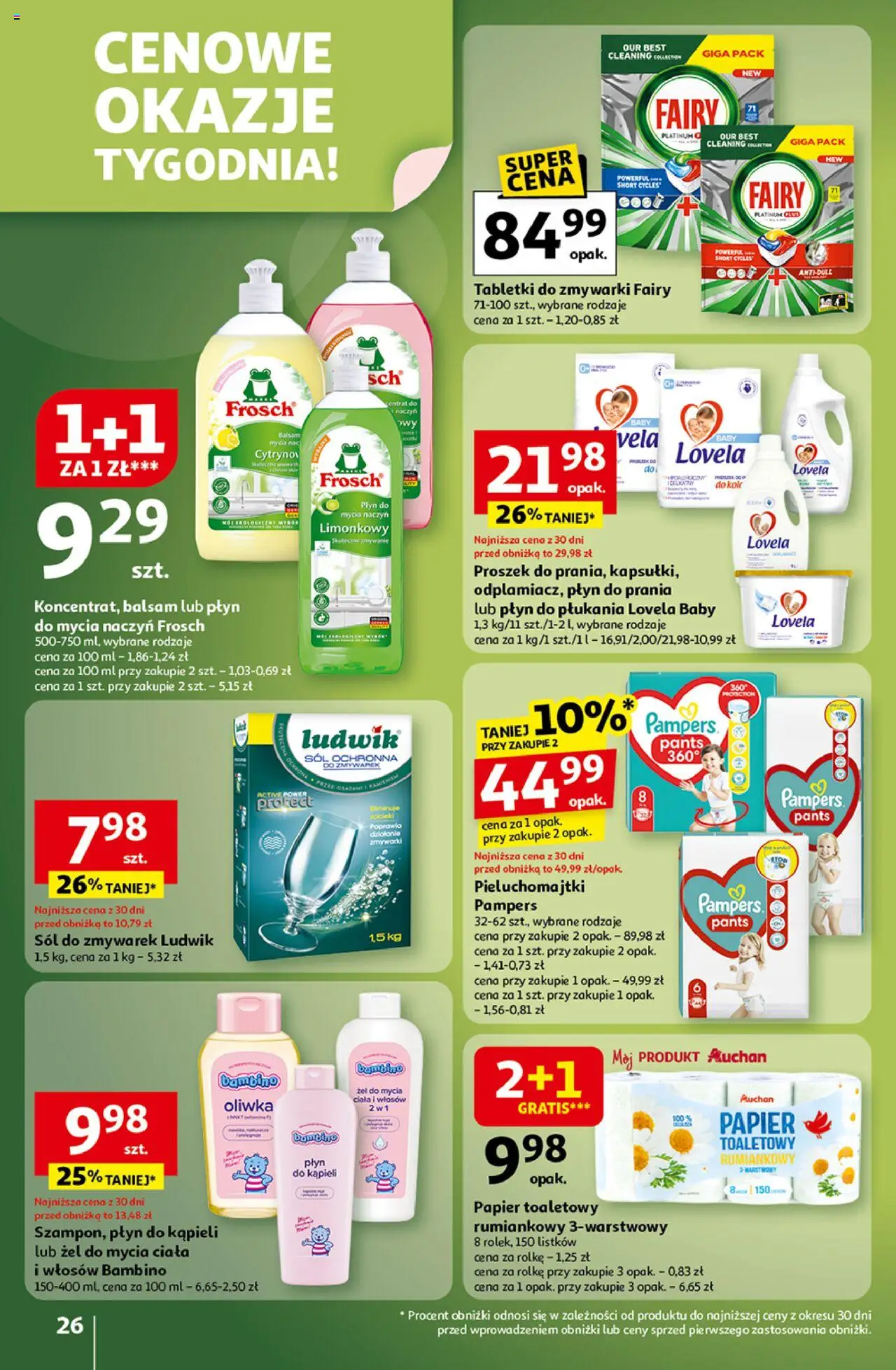 Auchan Gazetka - Wielkie przeboje cenowe Hipermarket od 16.10.2025 | Strona: 26 | Produkty: Papier toaletowy, Fairy platinum, Płyn do kąpieli, Tabletki do zmywarki Fairy