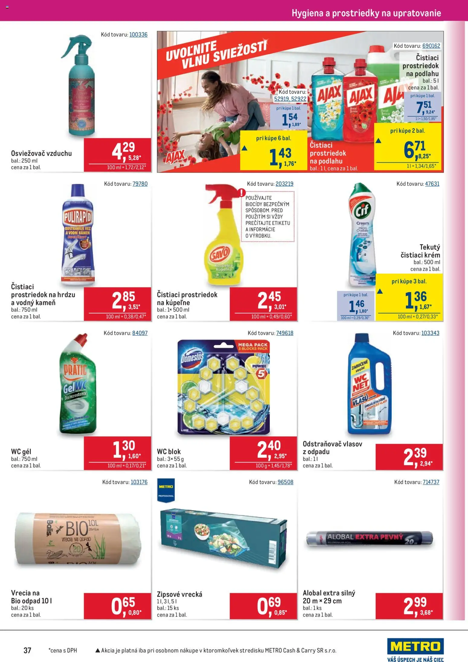 Nové Metro akcie – leták je platný od 14.01.2026 | Strana: 37 | Produkty: Osviežovač vzduchu, Krém, Domestos