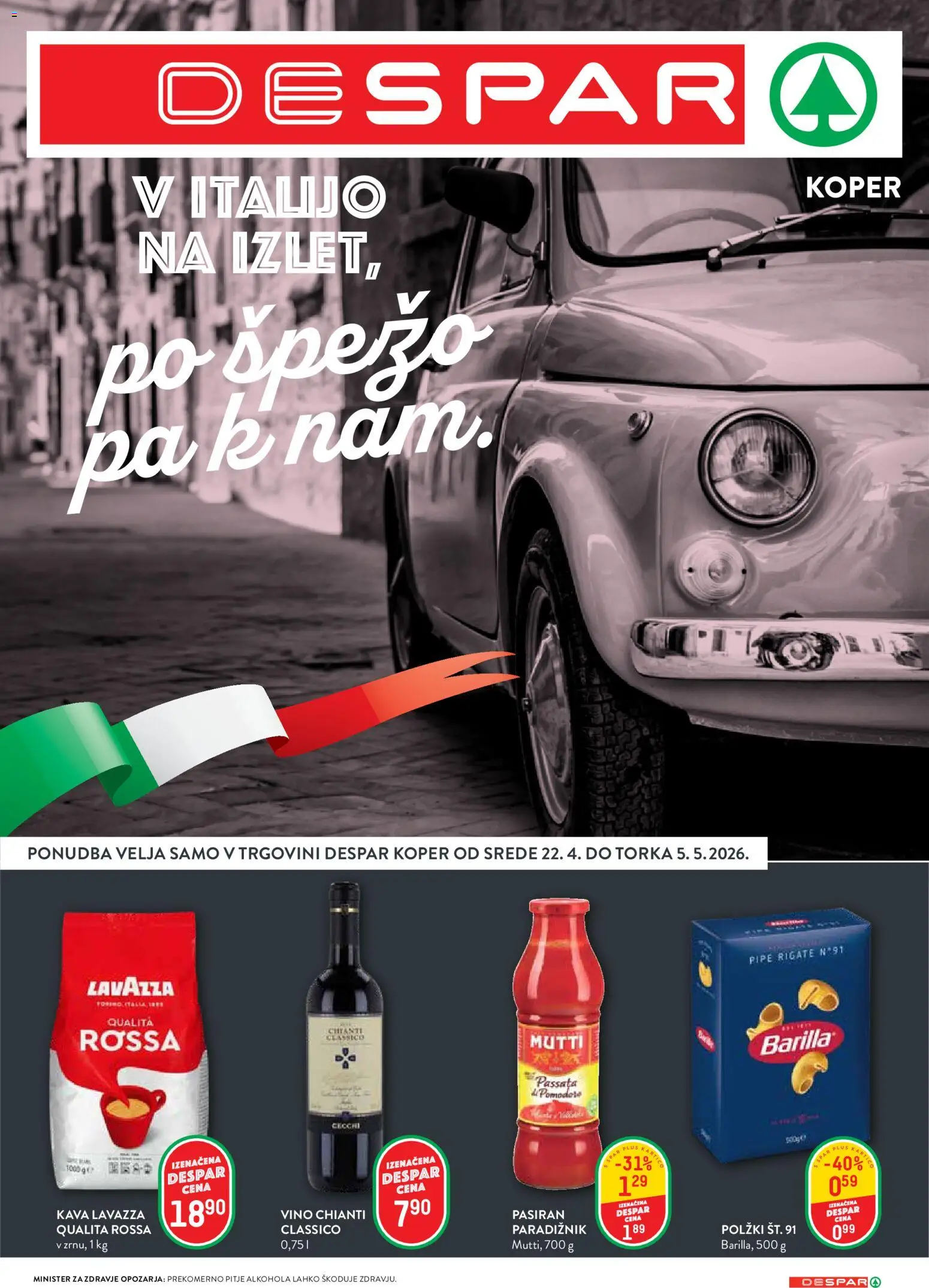 Novi Spar katalog ponudbe – veljaven od 22.04.2026 | Stran: 1 | Izdelki: Kava, Vino, Paradiznik