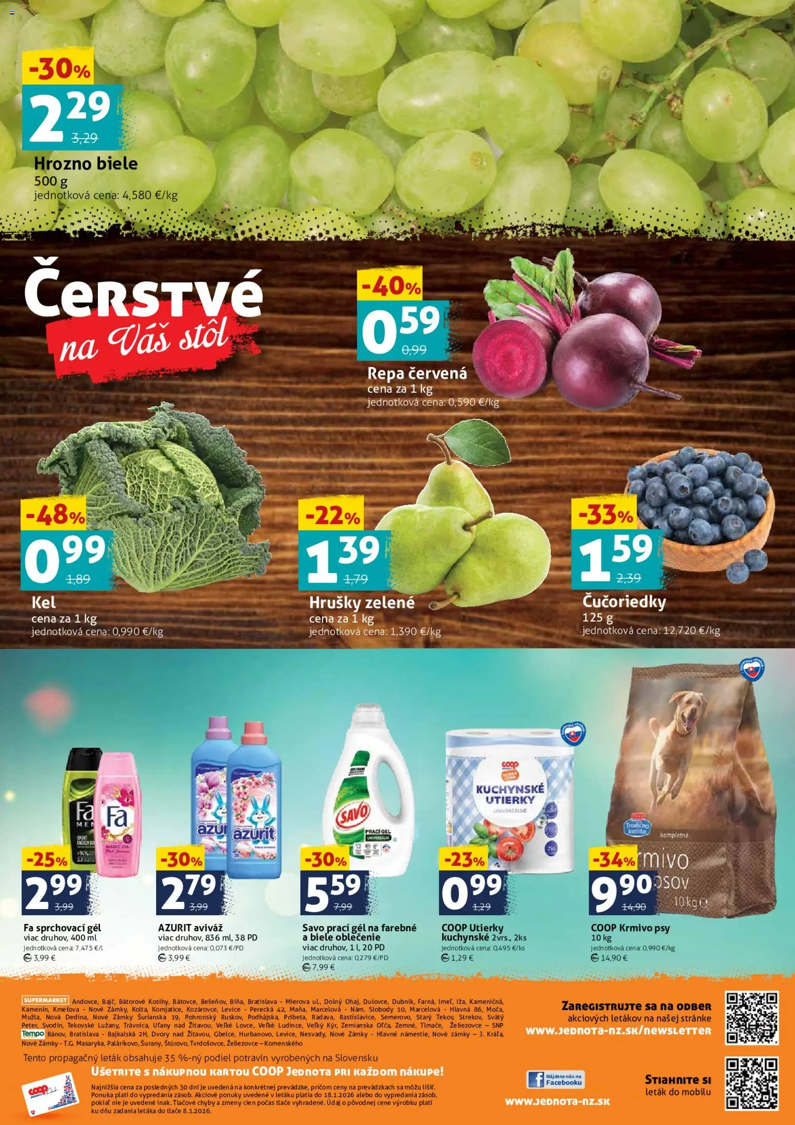 Nové COOP Jednota akcie – leták je platný od 16.01.2026 | Strana: 4 | Produkty: Stôl, Čučoriedky, Hrozno