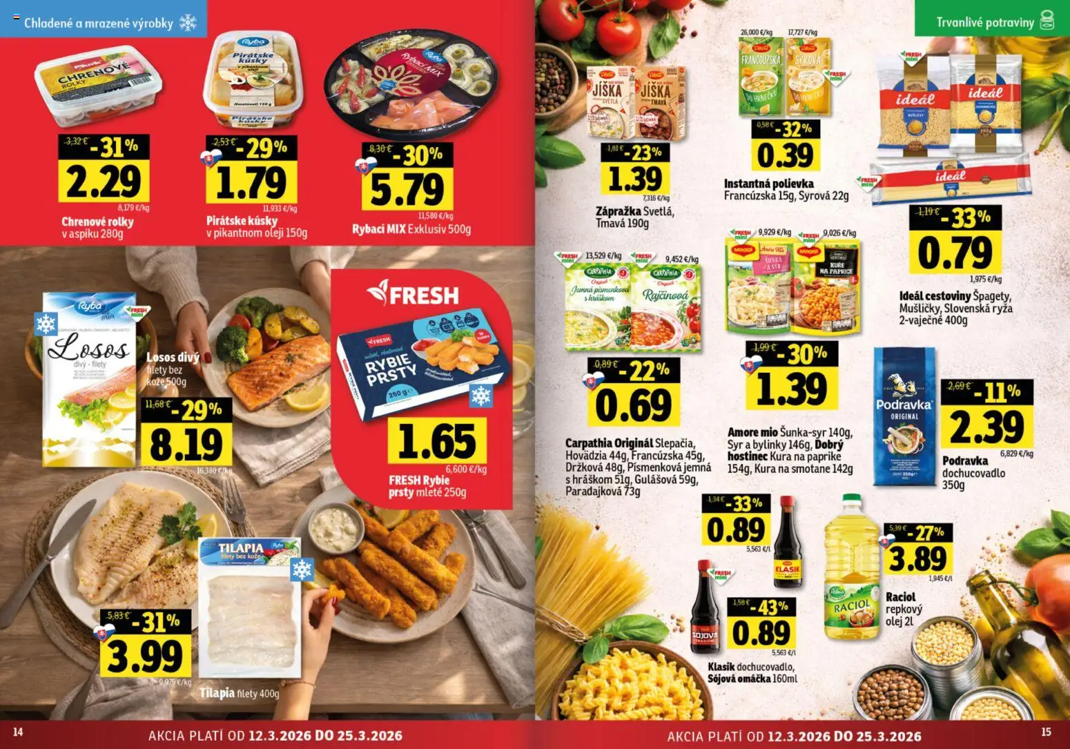 Nové Fresh akcie – leták je platný od 12.03.2026 | Strana: 8 | Produkty: Syr, Ryža, Cestoviny, Losos