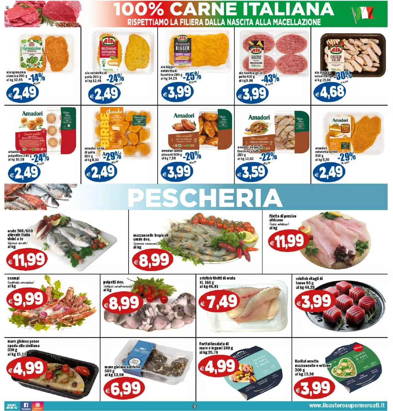 Volantino Il Castoro del 18.08.2025 | Pagina: 9 | Prodotti: Pesce, Insalata, Mazzancolle, Orata