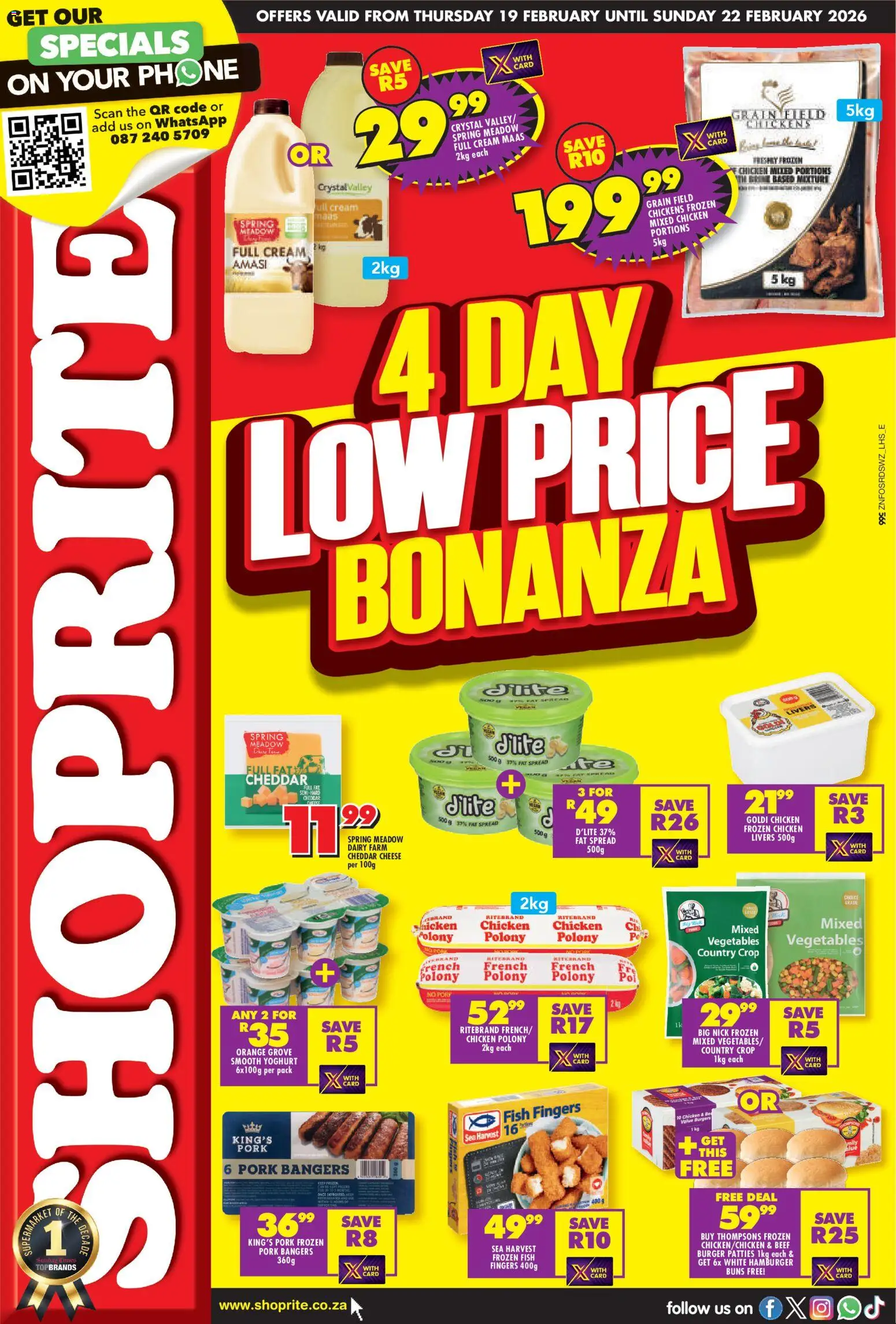 New Shoprite catalogue – valid from 19.02.2026 | Page: 1 | Products: Phone, Bed, Buns, Fish