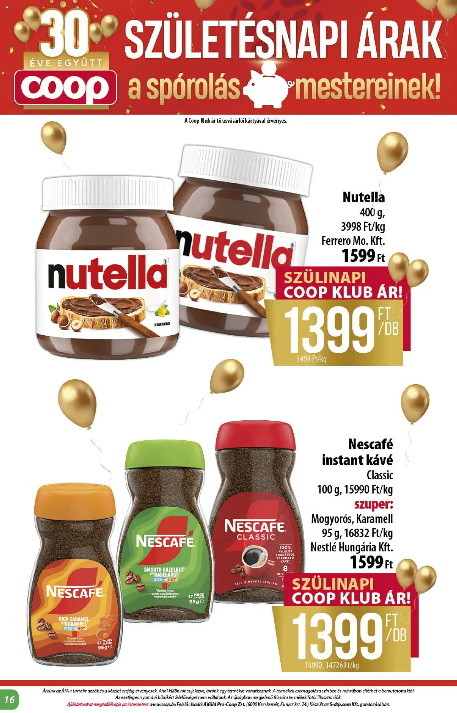 COOP akciós ujság - amely érvényes a következő dátumtól: 20.11.2025 | Oldal: 16 | Termékek: Nescafé, Nutella, Kávé, Instant kávé